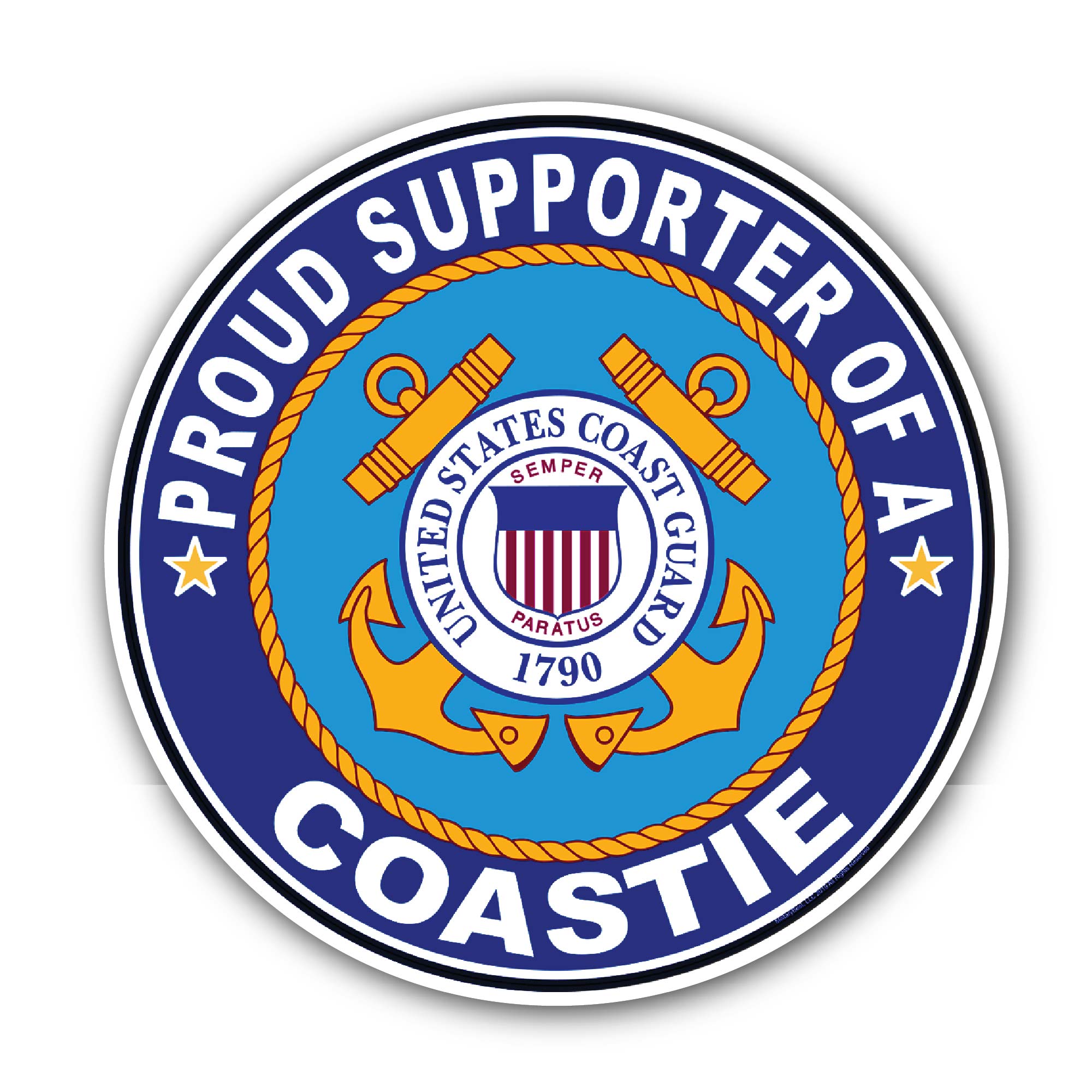 Proud Supporter of a Coastie U.S. Coast Guard Sticker, Waterproof Vinyl Decal Sticker Indoor Or Outdoor 2 (Pieces) 3" and 5"