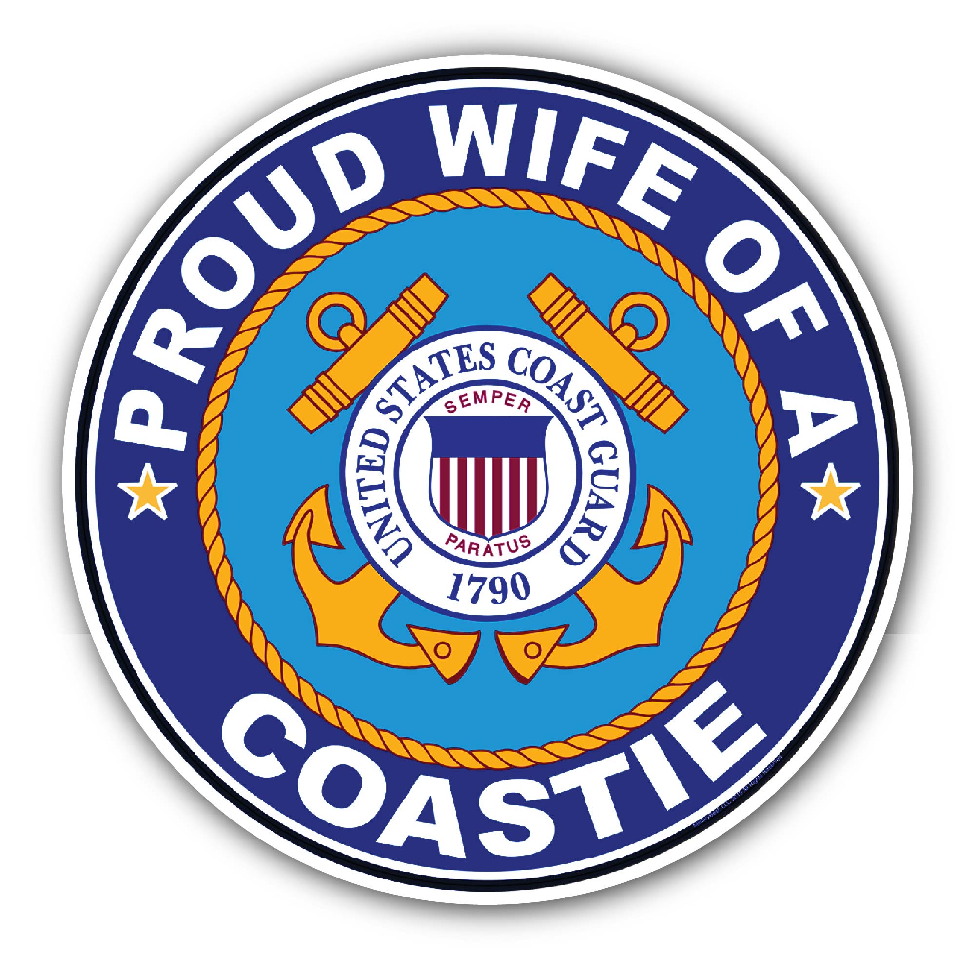 Proud Wife of a Coastie U.S. Coast Guard Sticker, Waterproof Vinyl Decal Sticker Indoor Or Outdoor 2 (Pieces) 3" and 5"
