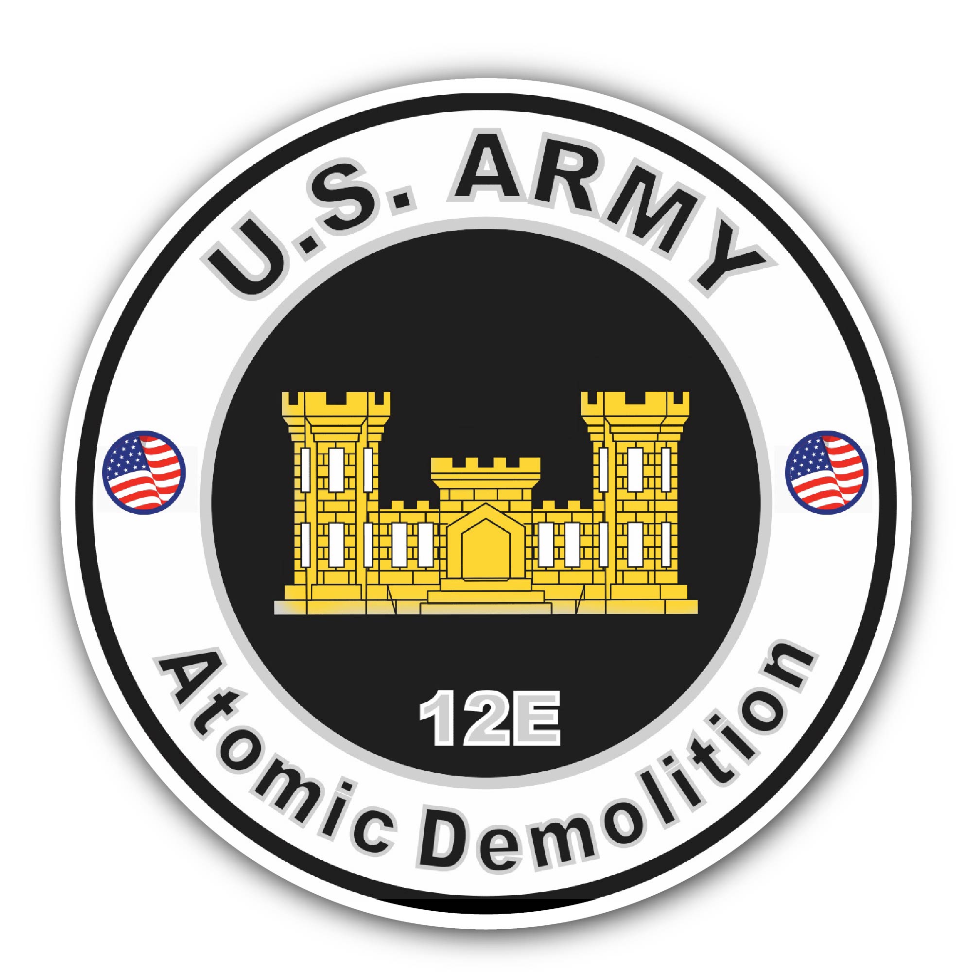U.S. Army MOS 12E Atomic Demolition Sticker, Waterproof Vinyl Decal Sticker Indoor Or Outdoor 2 (Pieces) 3" and 5"