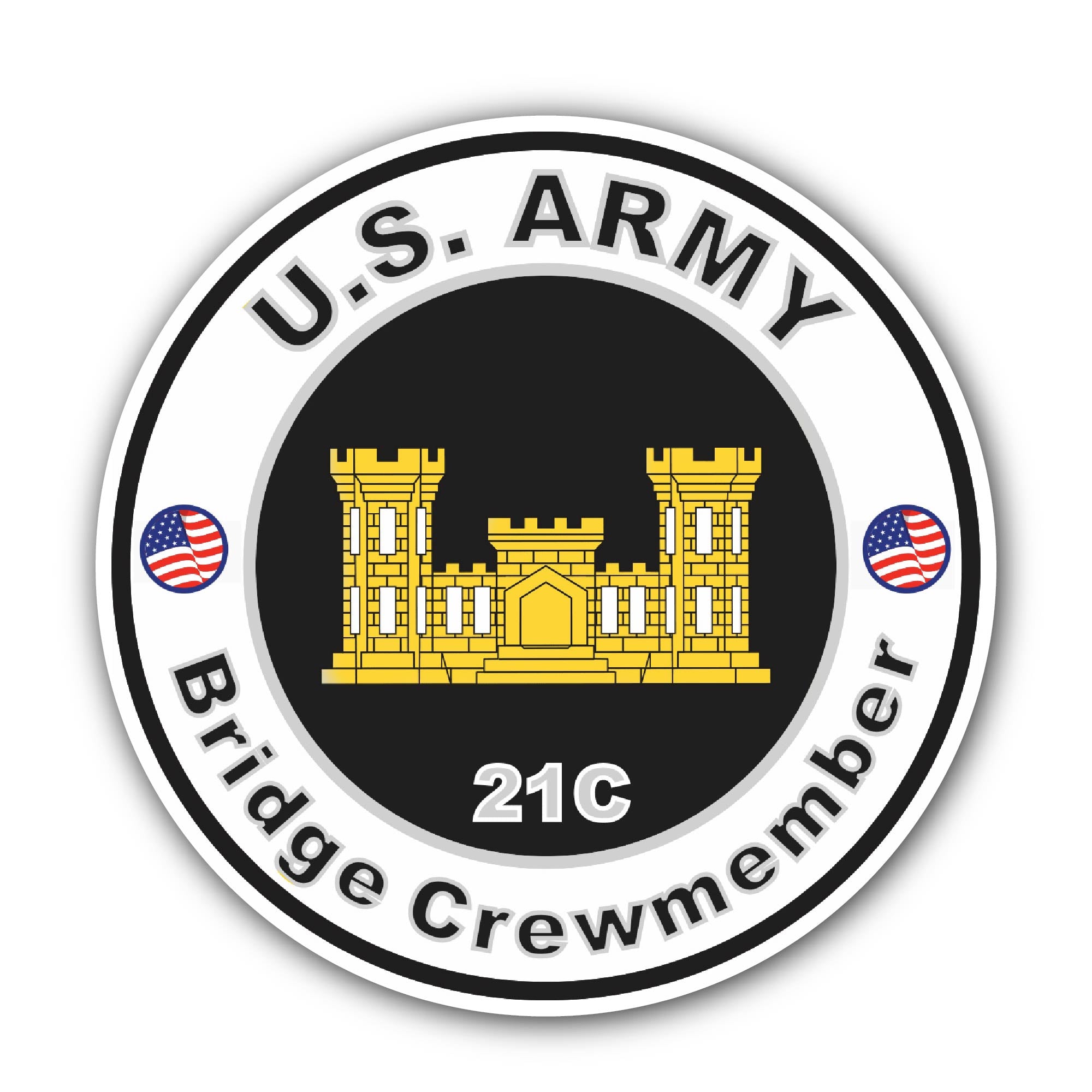 U.S. Army MOS 21C Bridge Crewmember Sticker, Waterproof Vinyl Decal Sticker Indoor Or Outdoor 2 (Pieces) 3" and 5"