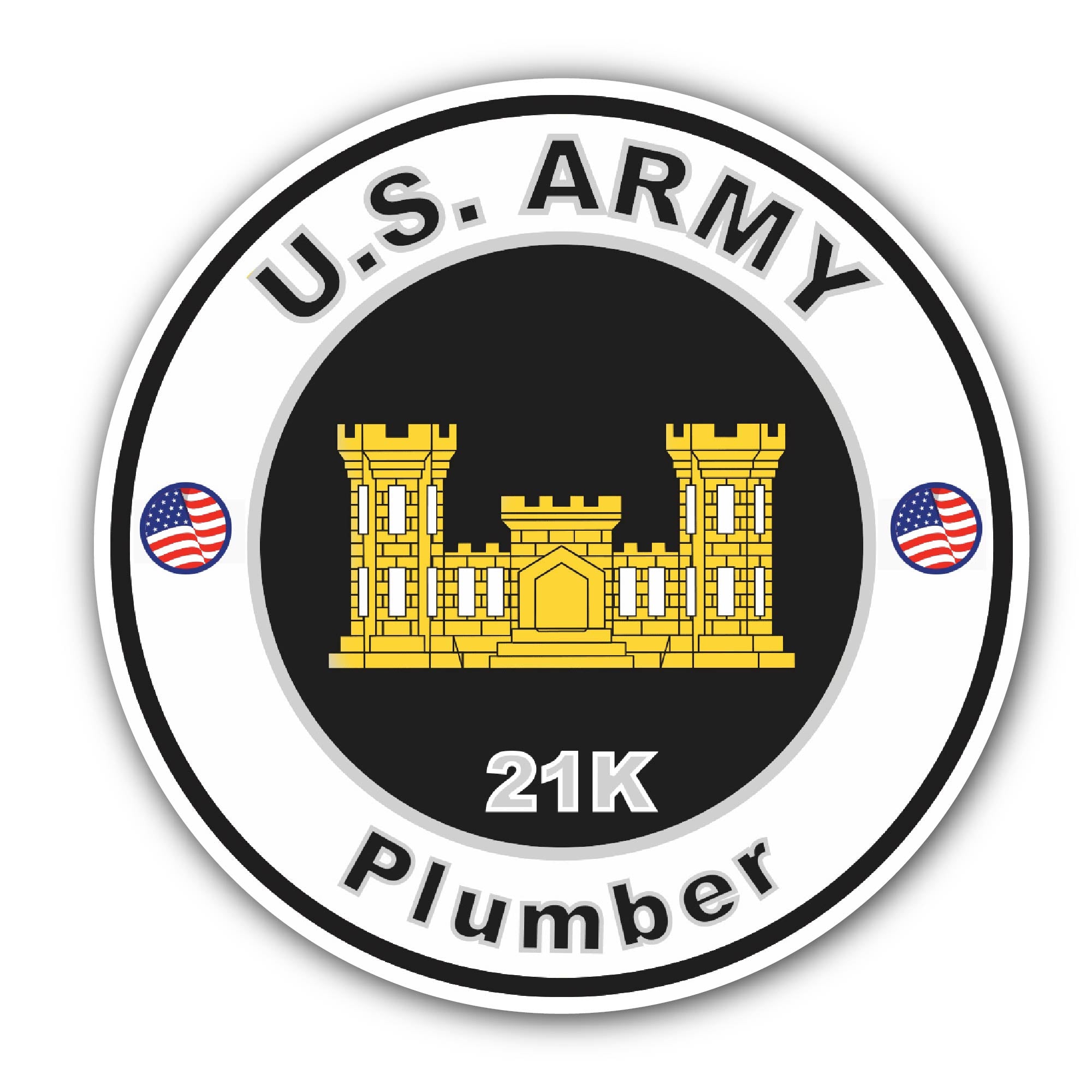 U.S. Army MOS 21K Plumber Sticker, Waterproof Vinyl Decal Sticker Indoor Or Outdoor 2 (Pieces) 3" and 5"