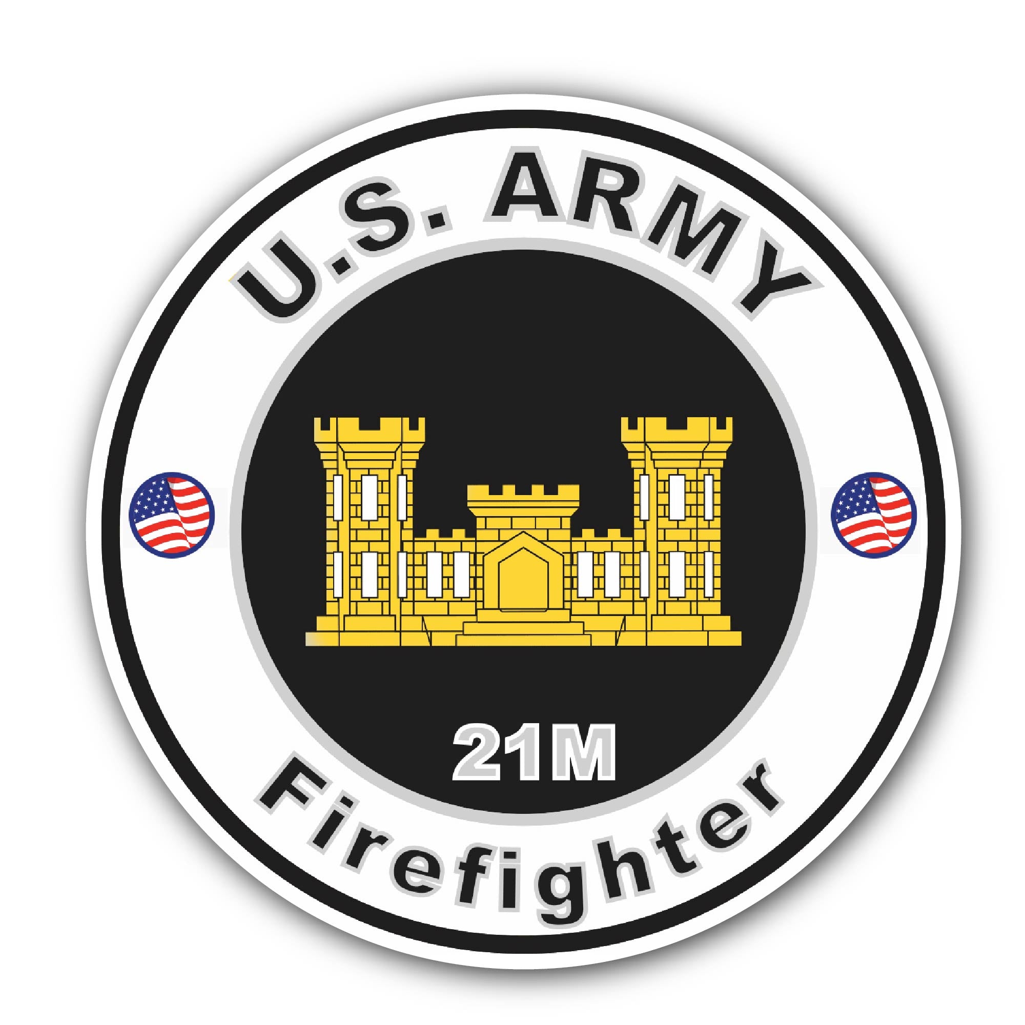 U.S. Army MOS 21M Firefighter Sticker, Waterproof Vinyl Decal Sticker Indoor Or Outdoor 2 (Pieces) 3" and 5"