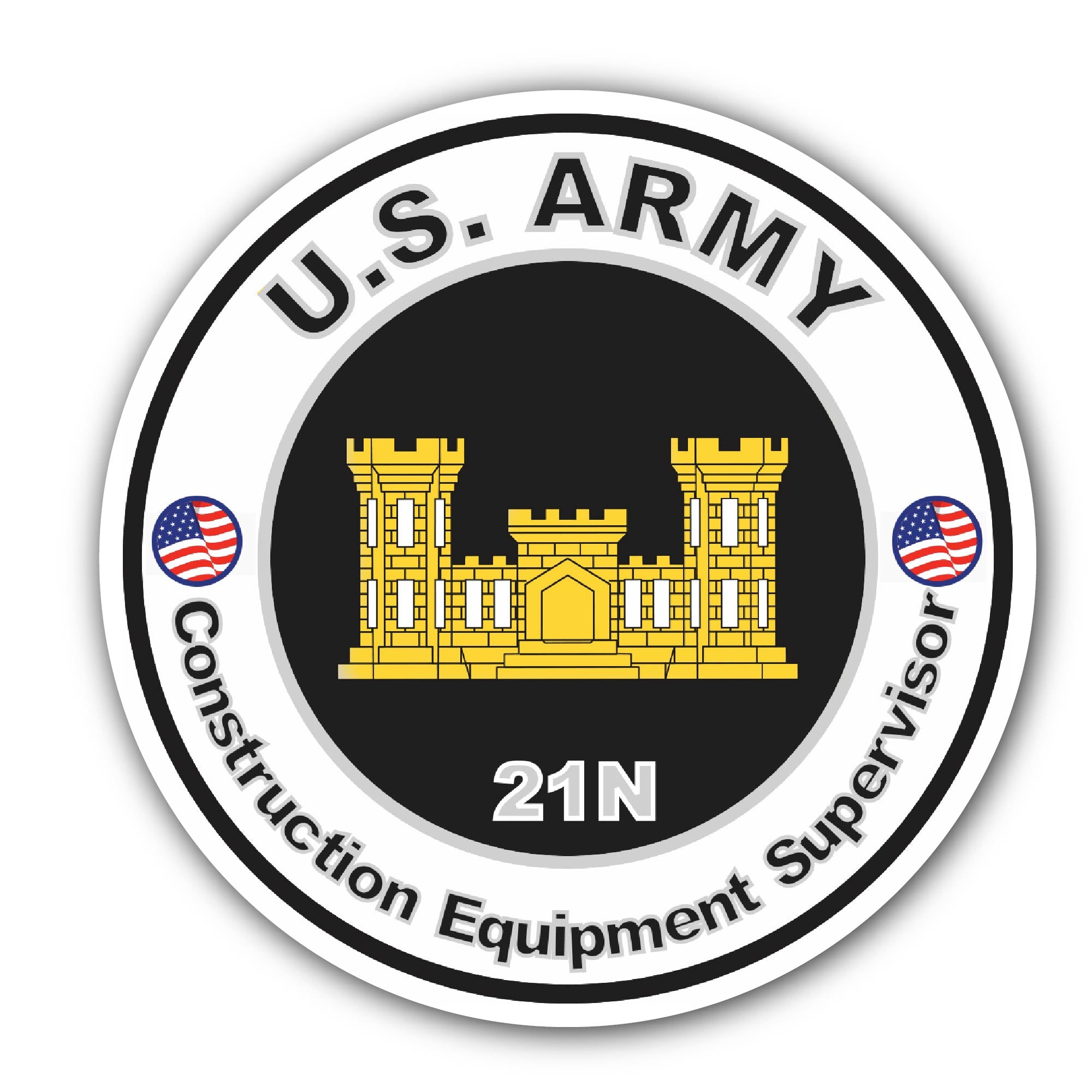 U.S. Army MOS 21N Construction Equipment Supervisor Sticker, Waterproof Vinyl Decal Sticker Indoor Or Outdoor 2 (Pieces) 3" and 5"