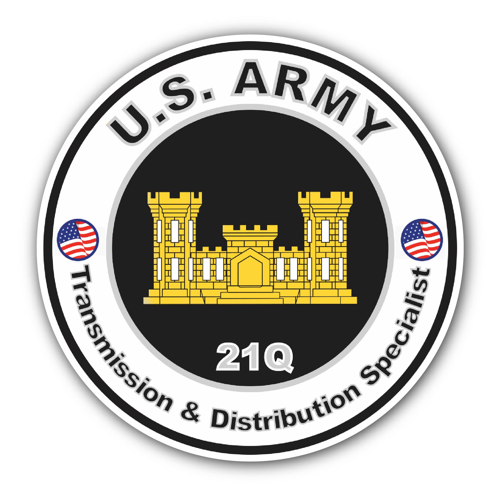 U.S. Army MOS 21Q Transmission and Distribution Specialist Sticker, Waterproof Vinyl Decal Sticker Indoor Or Outdoor 2 (Pieces) 3" and 5"