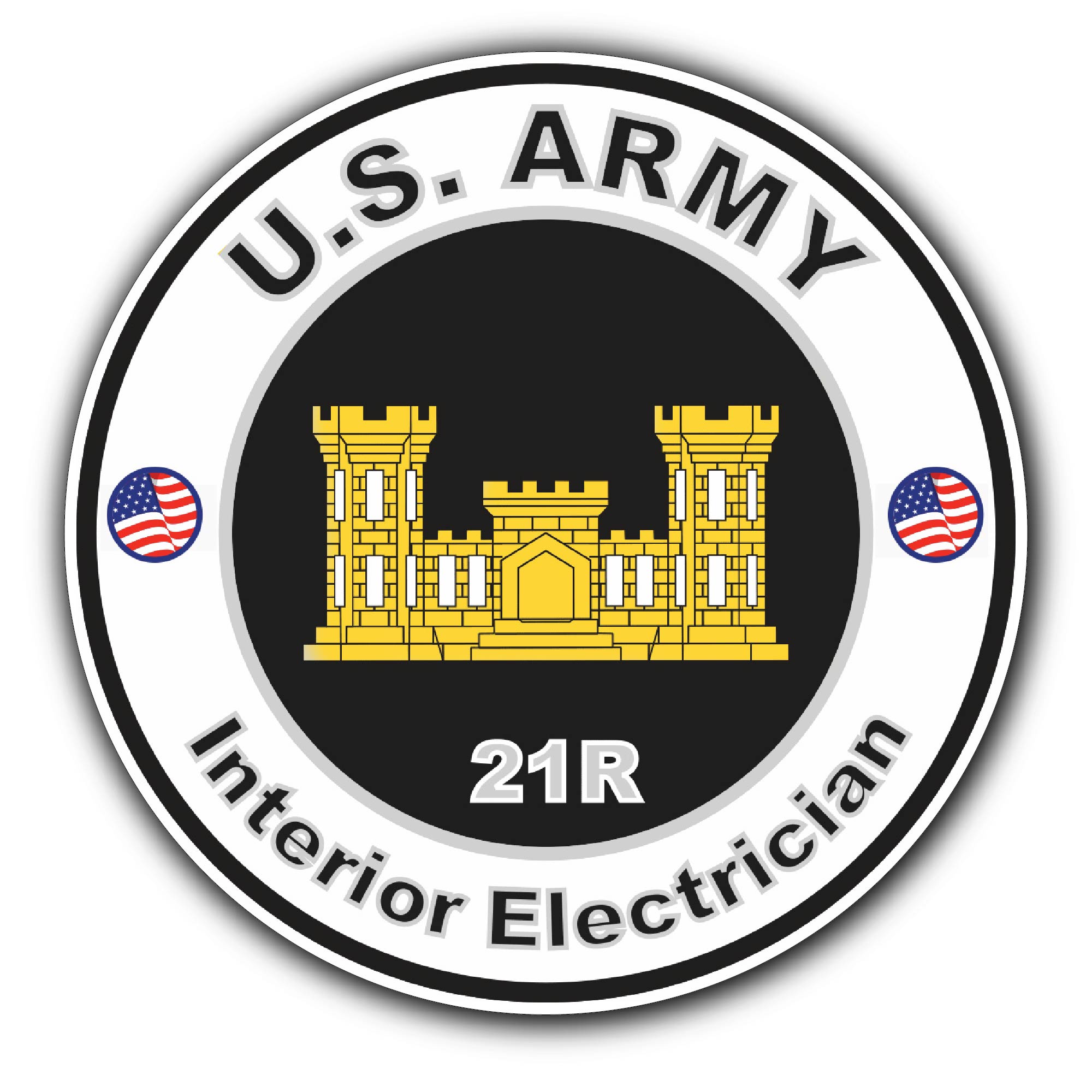 U.S. Army MOS 21R Interior Electrician Sticker, Waterproof Vinyl Decal Sticker Indoor Or Outdoor 2 (Pieces) 3" and 5"