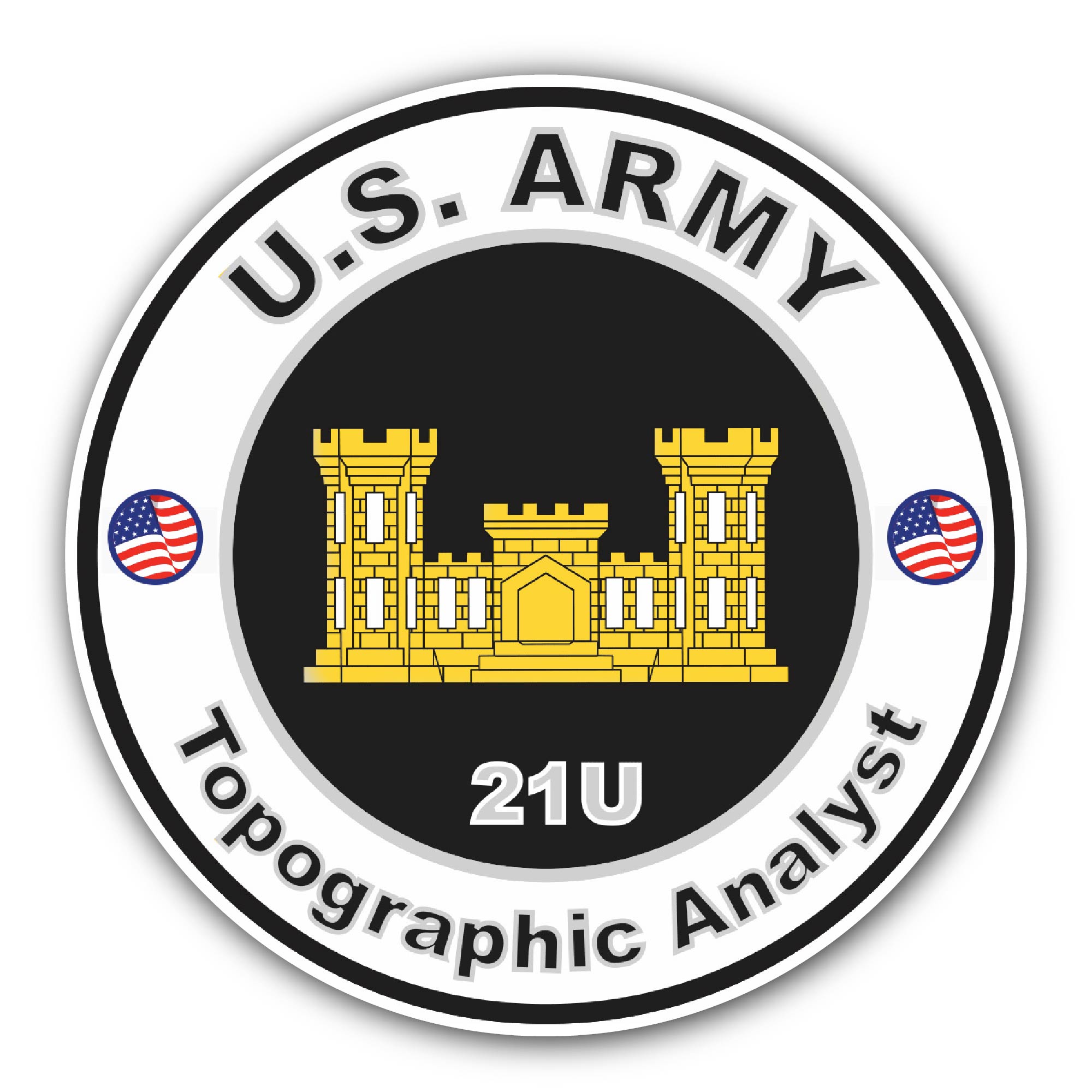 U.S. Army MOS 21U Topographic Analyst Sticker, Waterproof Vinyl Decal Sticker Indoor Or Outdoor 2 (Pieces) 3" and 5"