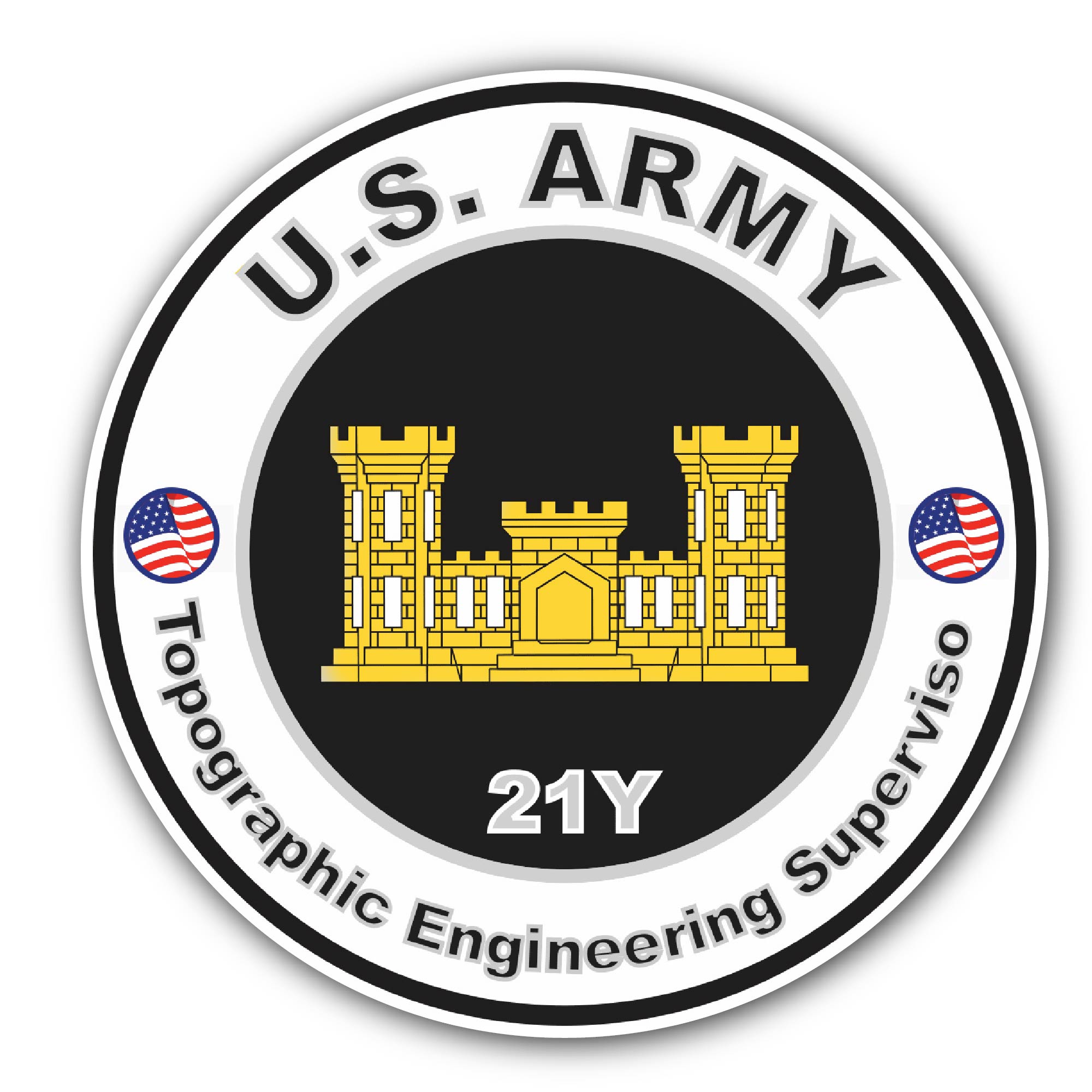 U.S. Army MOS 21Y Topographic Engineering Supervisor Sticker, Waterproof Vinyl Decal Sticker Indoor Or Outdoor 2 (Pieces) 3" and 5"