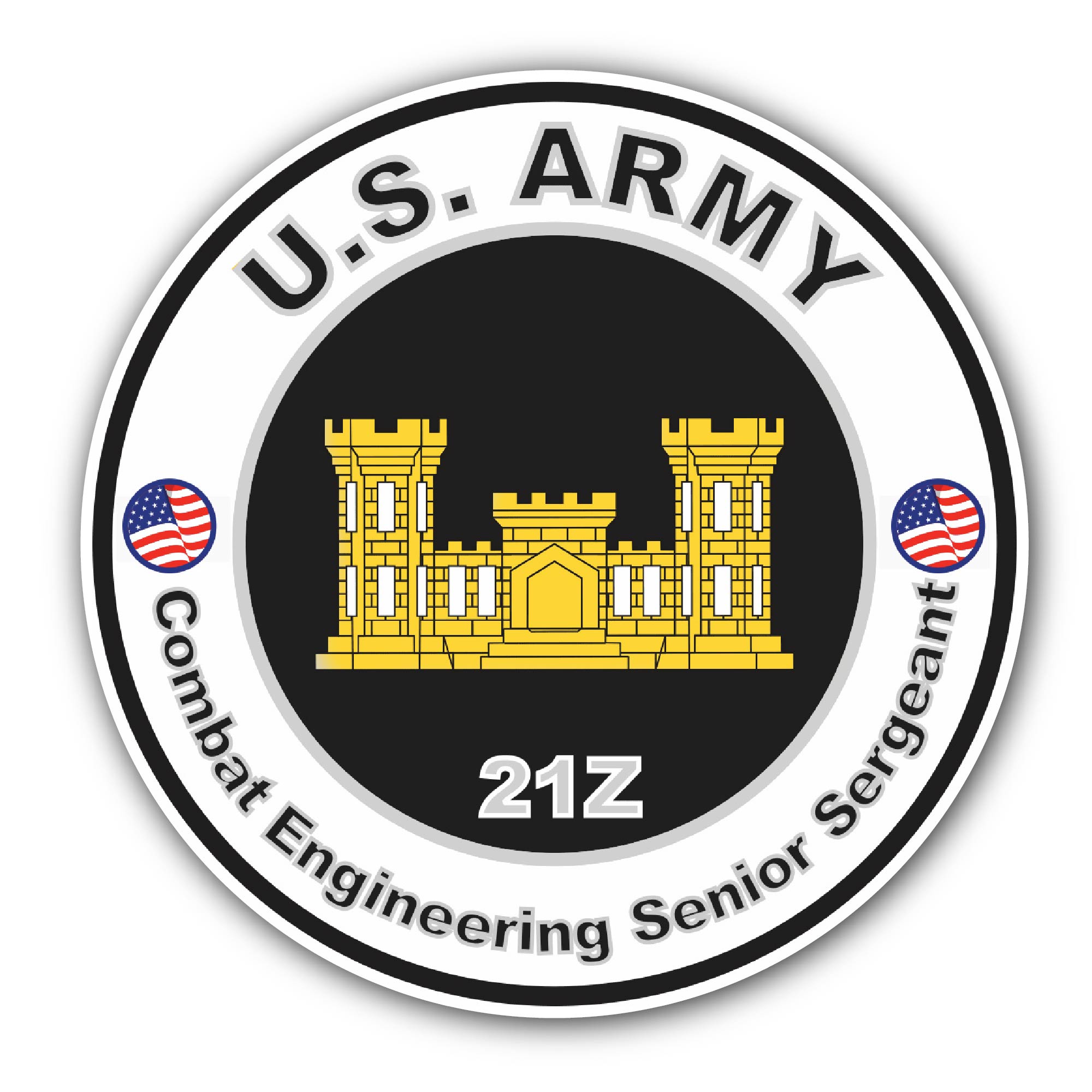 U.S. Army MOS 21Z Combat Engineering Senior Sergeant Sticker, Waterproof Vinyl Decal Sticker Indoor Or Outdoor 2 (Pieces) 3" and 5"
