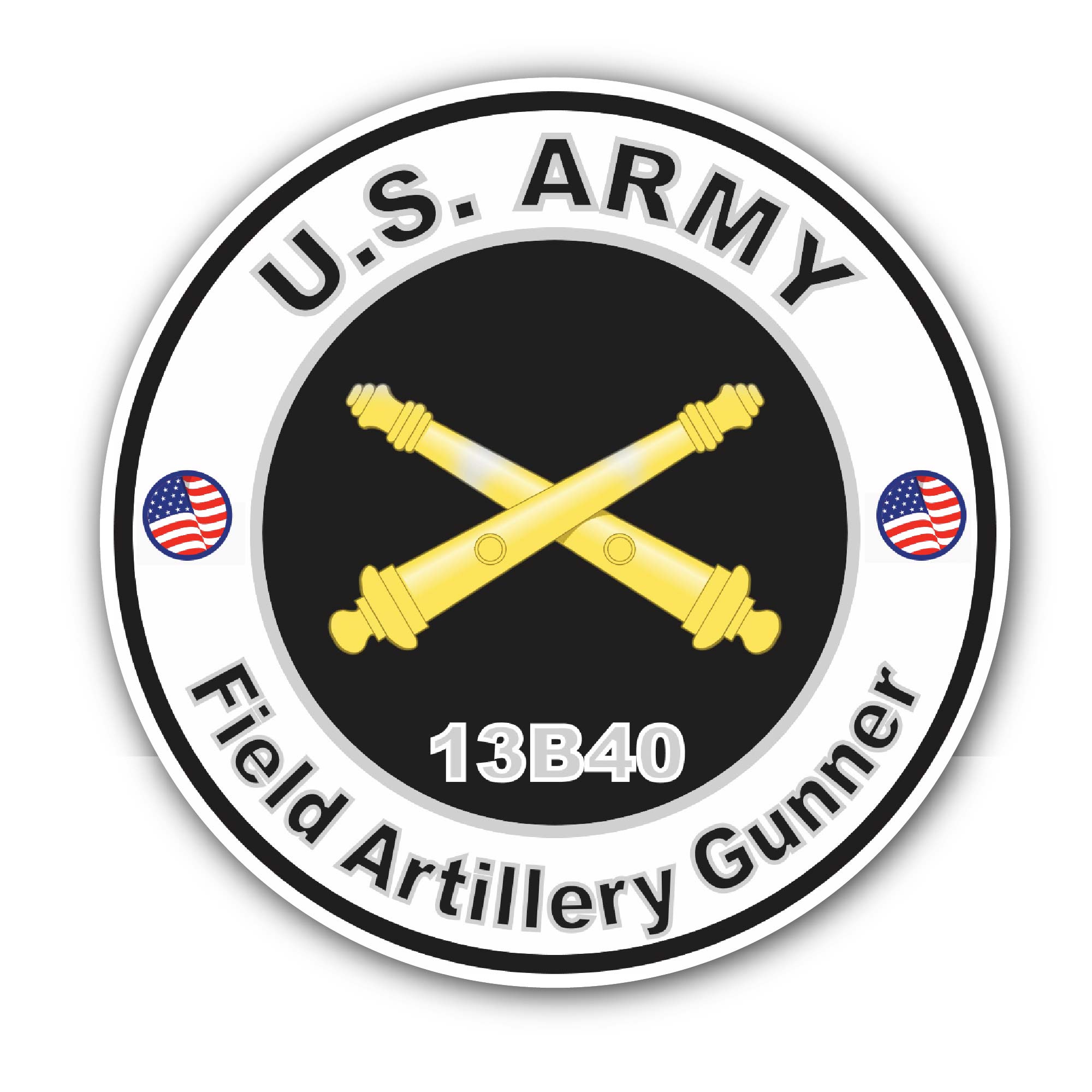 U.S. Army MOS 13B40 Field Artillery Gunner Sticker, Waterproof Vinyl Decal Sticker Indoor Or Outdoor 2 (Pieces) 3" and 5"