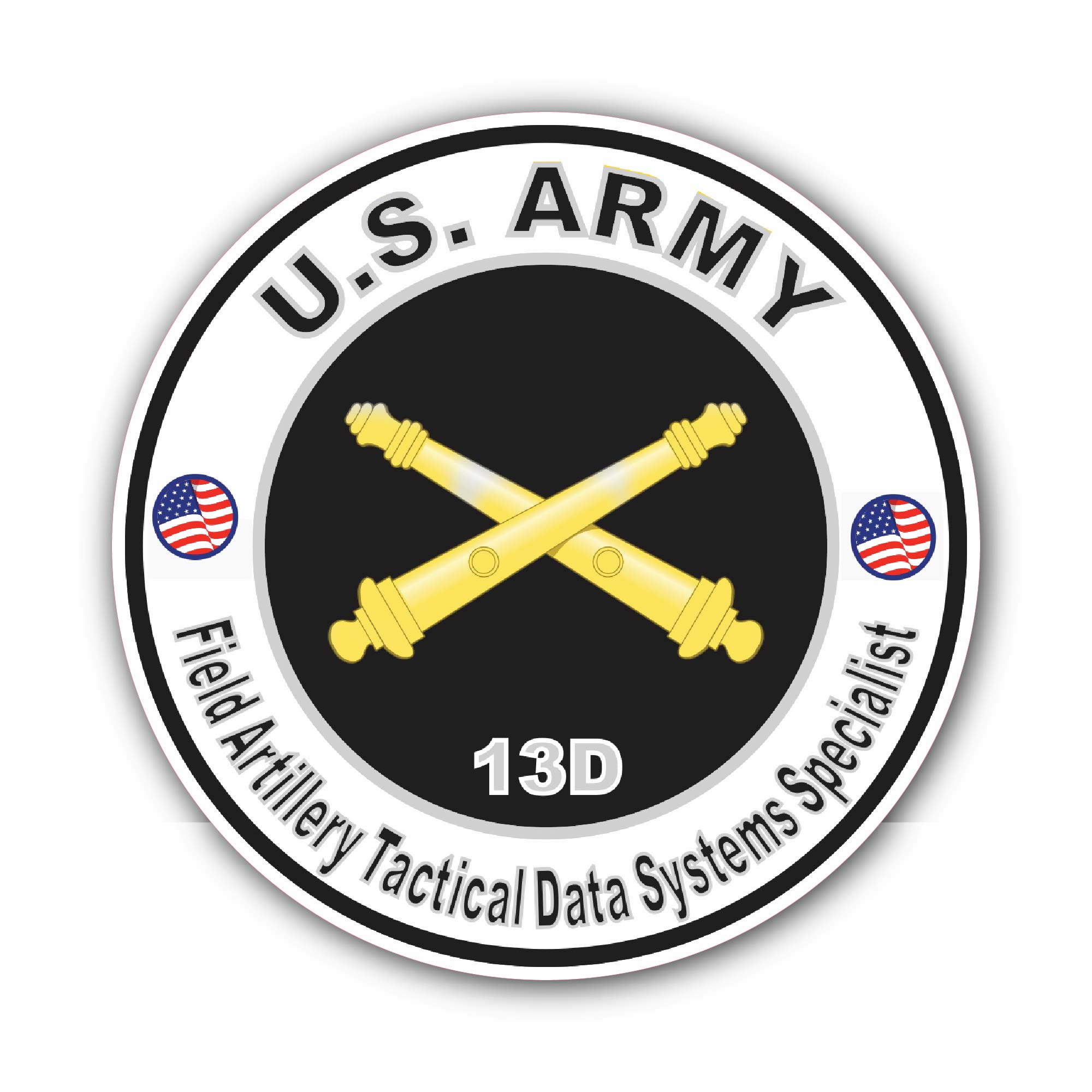 U.S. Army MOS 13D Field Artillery Tactical Data Systems Specialist Sticker, Waterproof Vinyl Decal Sticker Indoor Or Outdoor 2 (Pieces) 3" and 5"