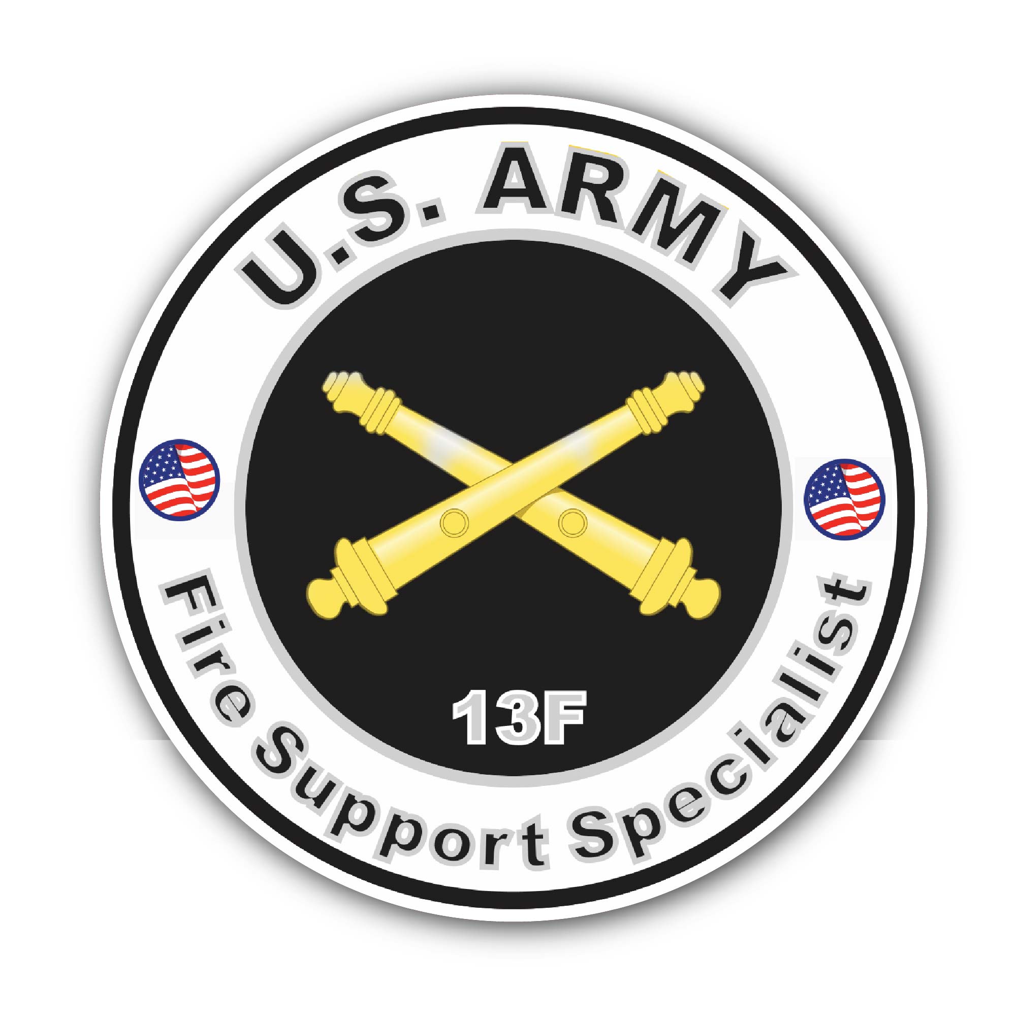 U.S. Army MOS 13F Fire Support Specialist Sticker, Waterproof Vinyl Decal Sticker Indoor Or Outdoor 2 (Pieces) 3" and 5"