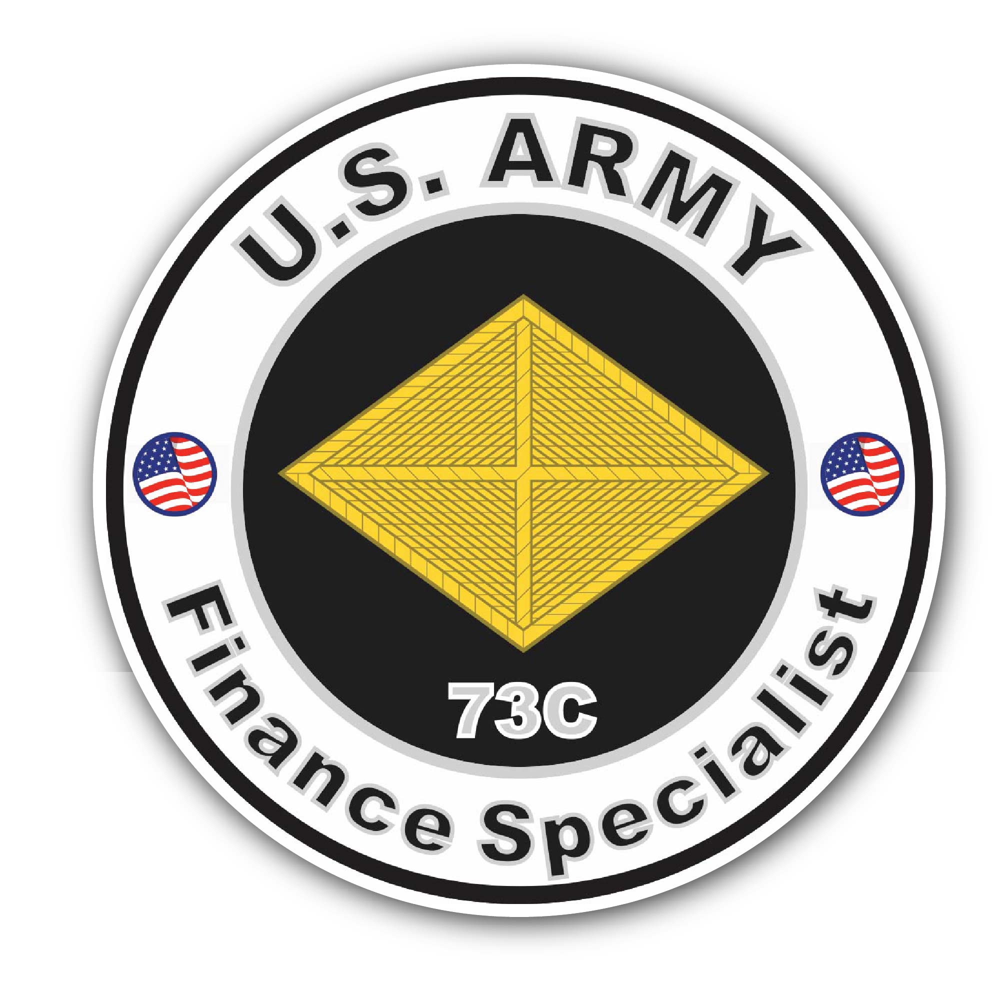 U.S. Army MOS 73C Finance Specialist Sticker, Waterproof Vinyl Decal Sticker Indoor Or Outdoor 2 (Pieces) 3" and 5"
