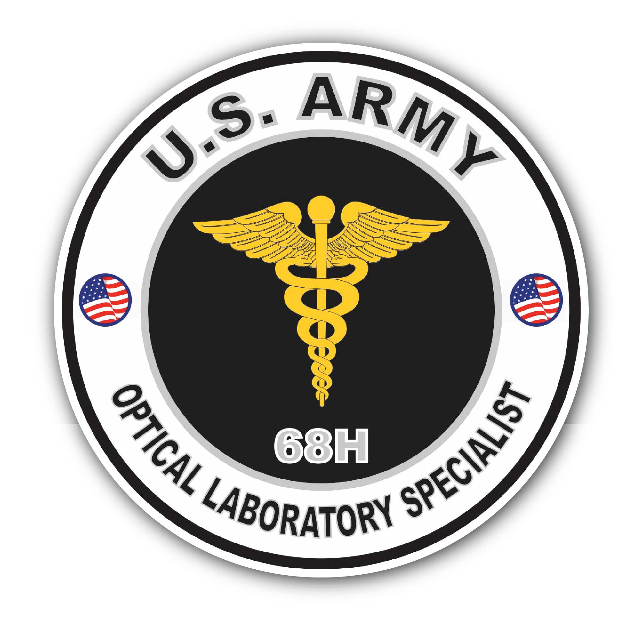 U.S. Army MOS 68H Optical Laboratory Specialist Sticker, Waterproof Vinyl Decal Sticker Indoor Or Outdoor 2 (Pieces) 3" and 5"
