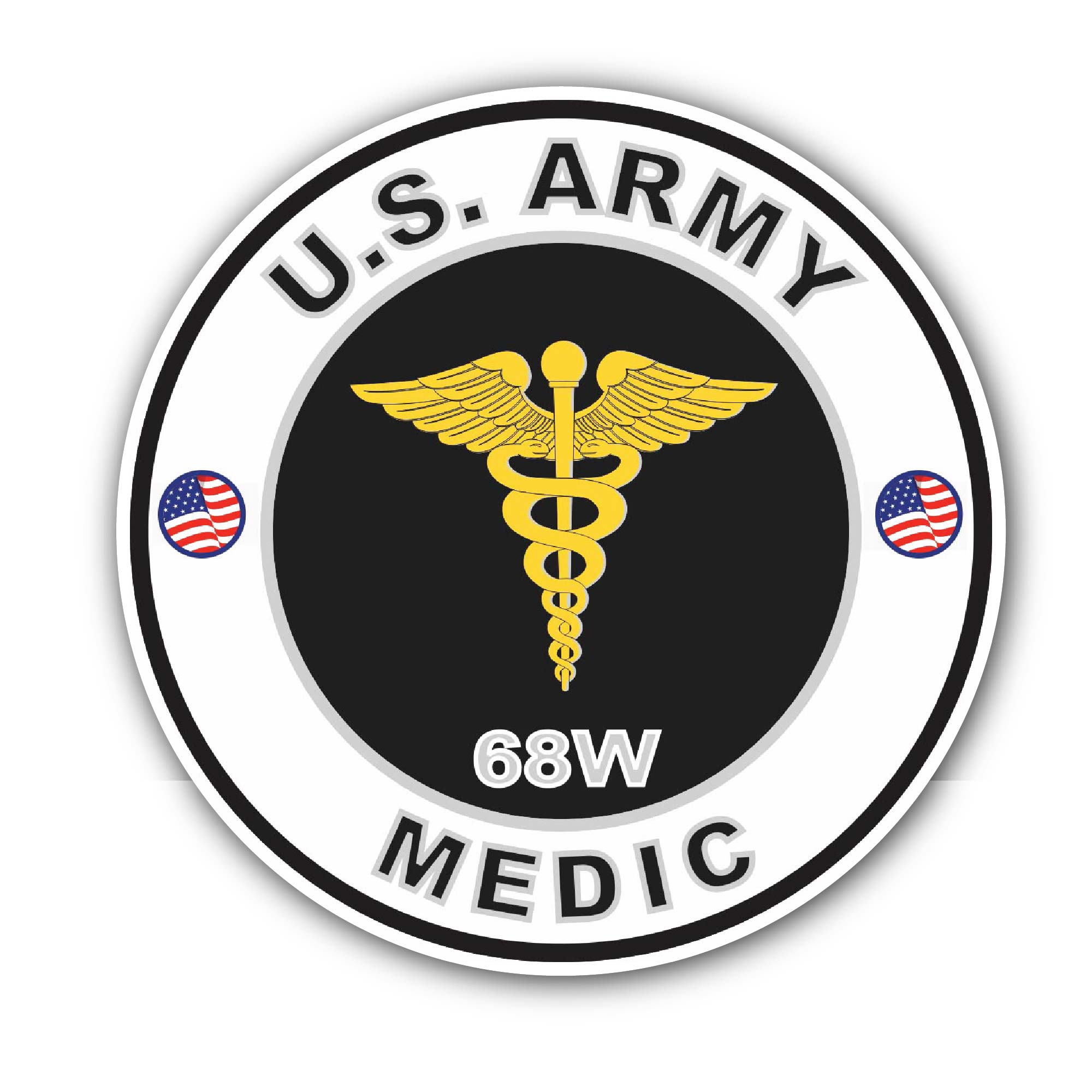 U.S. Army MOS 68W Medic Sticker, Waterproof Vinyl Decal Sticker Indoor Or Outdoor 2 (Pieces) 3" and 5"