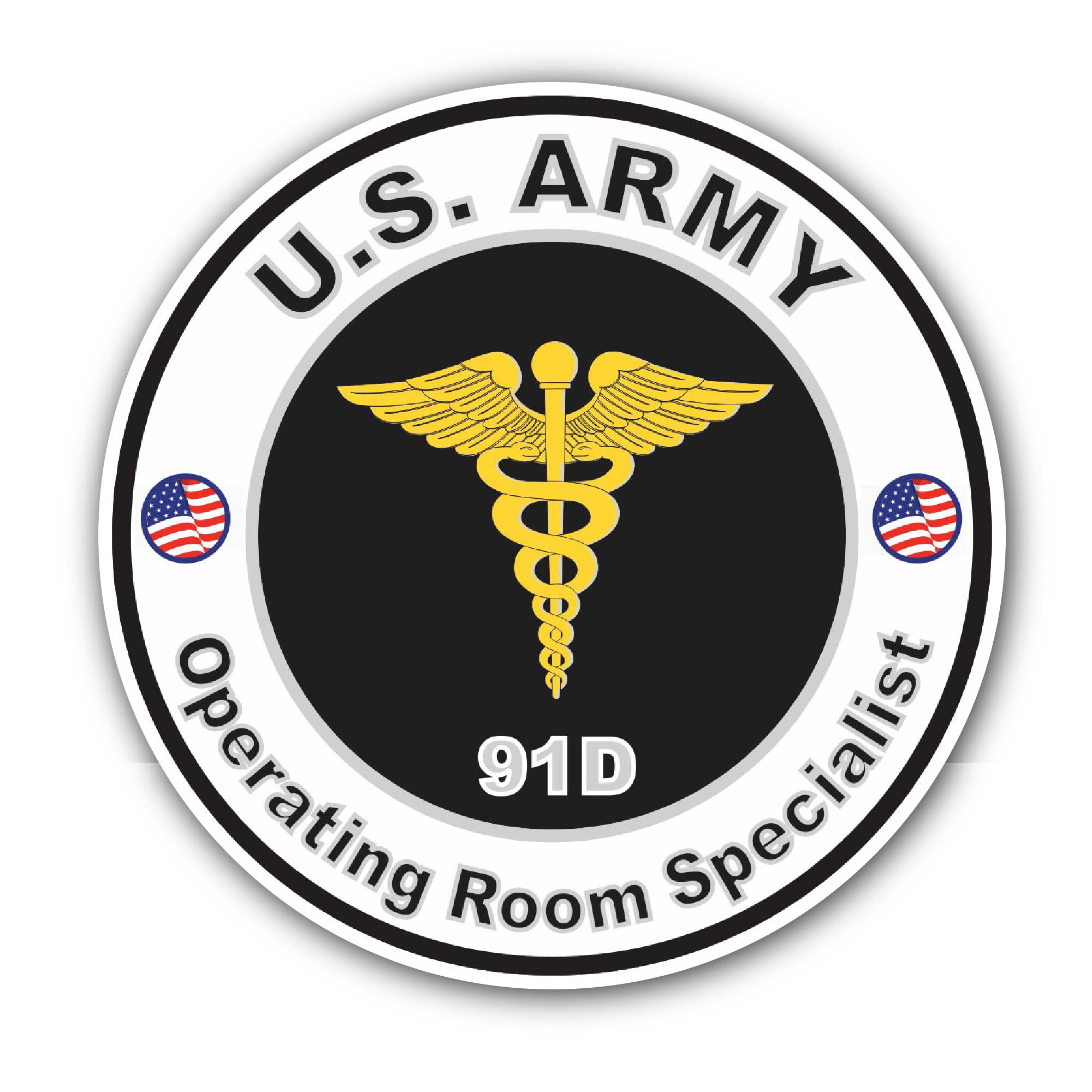 U.S. Army MOS 91D Operating Room Specialist Sticker, Waterproof Vinyl Decal Sticker Indoor Or Outdoor 2 (Pieces) 3" and 5"