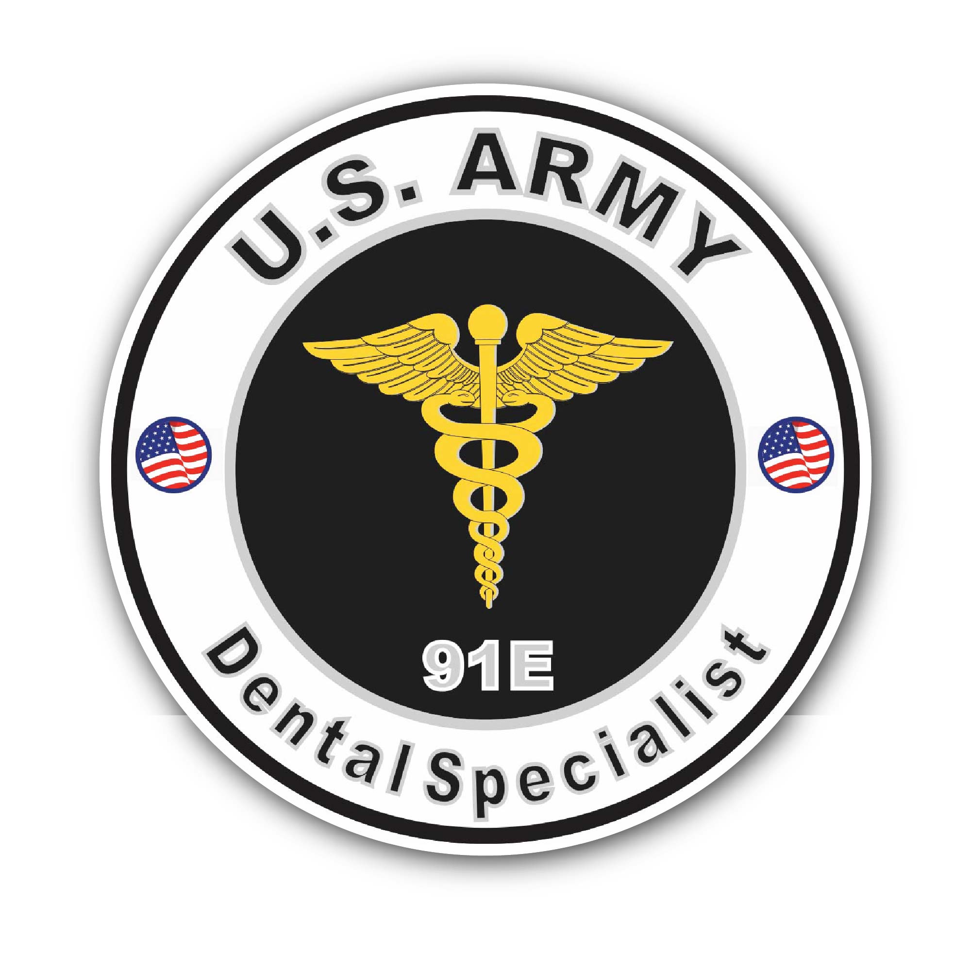 U.S. Army MOS 91E Dental Specialist Sticker, Waterproof Vinyl Decal Sticker Indoor Or Outdoor 2 (Pieces) 3" and 5"