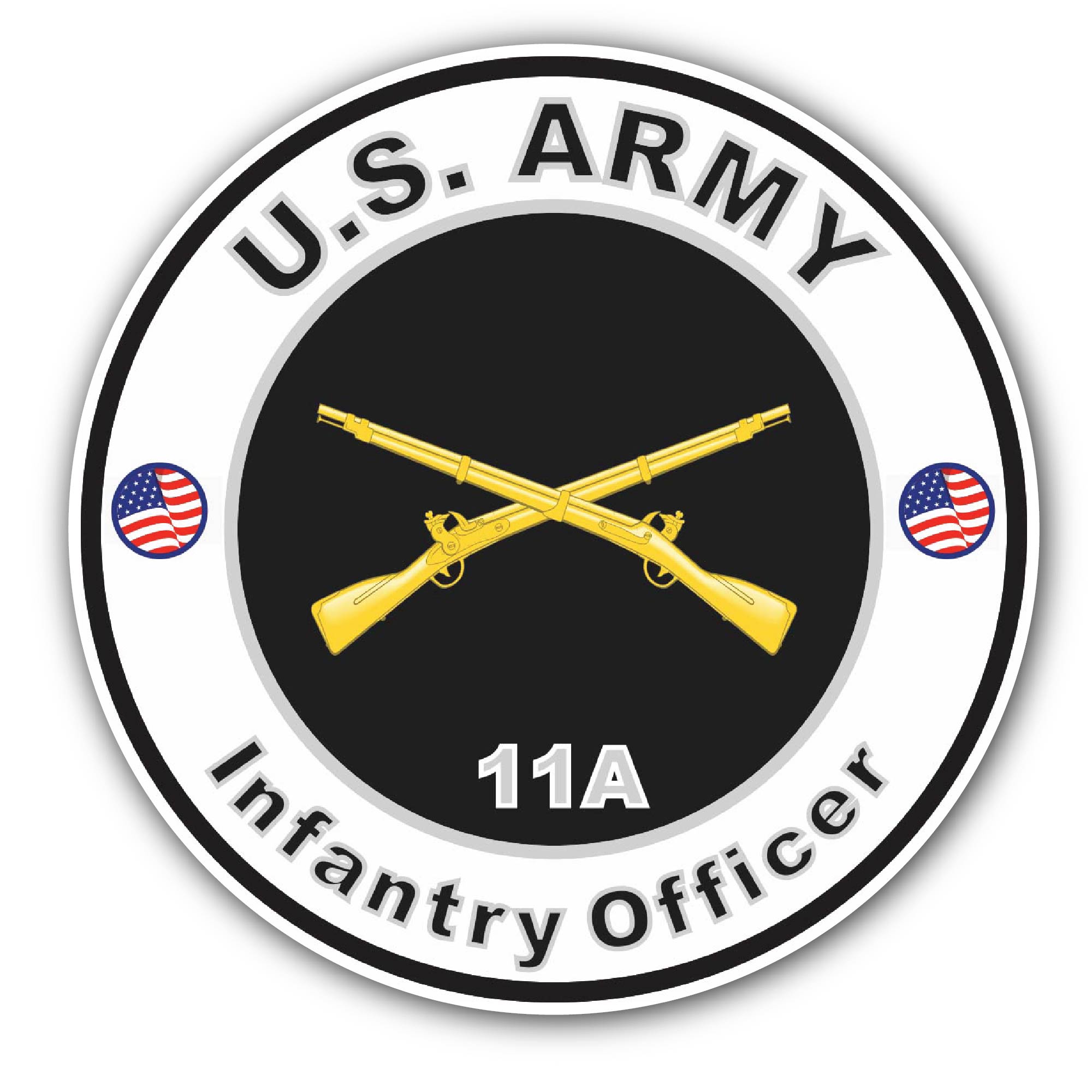 U.S. Army MOS 11A Infantry Officer Sticker, Waterproof Vinyl Decal Sticker Indoor Or Outdoor 2 (Pieces) 3" and 5"