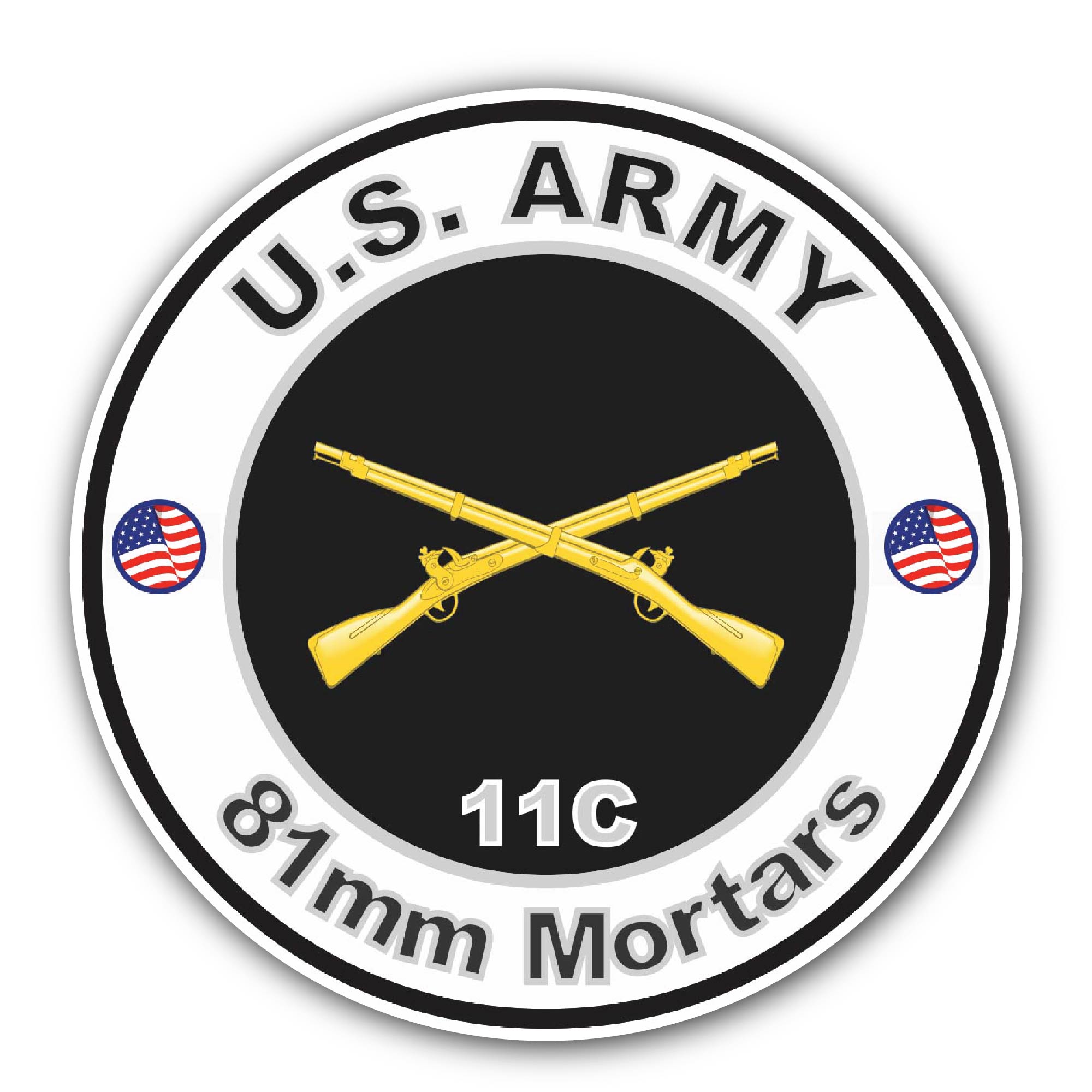 U.S. Army MOS 11C 81mm Mortars Sticker, Waterproof Vinyl Decal Sticker Indoor Or Outdoor 2 (Pieces) 3" and 5"