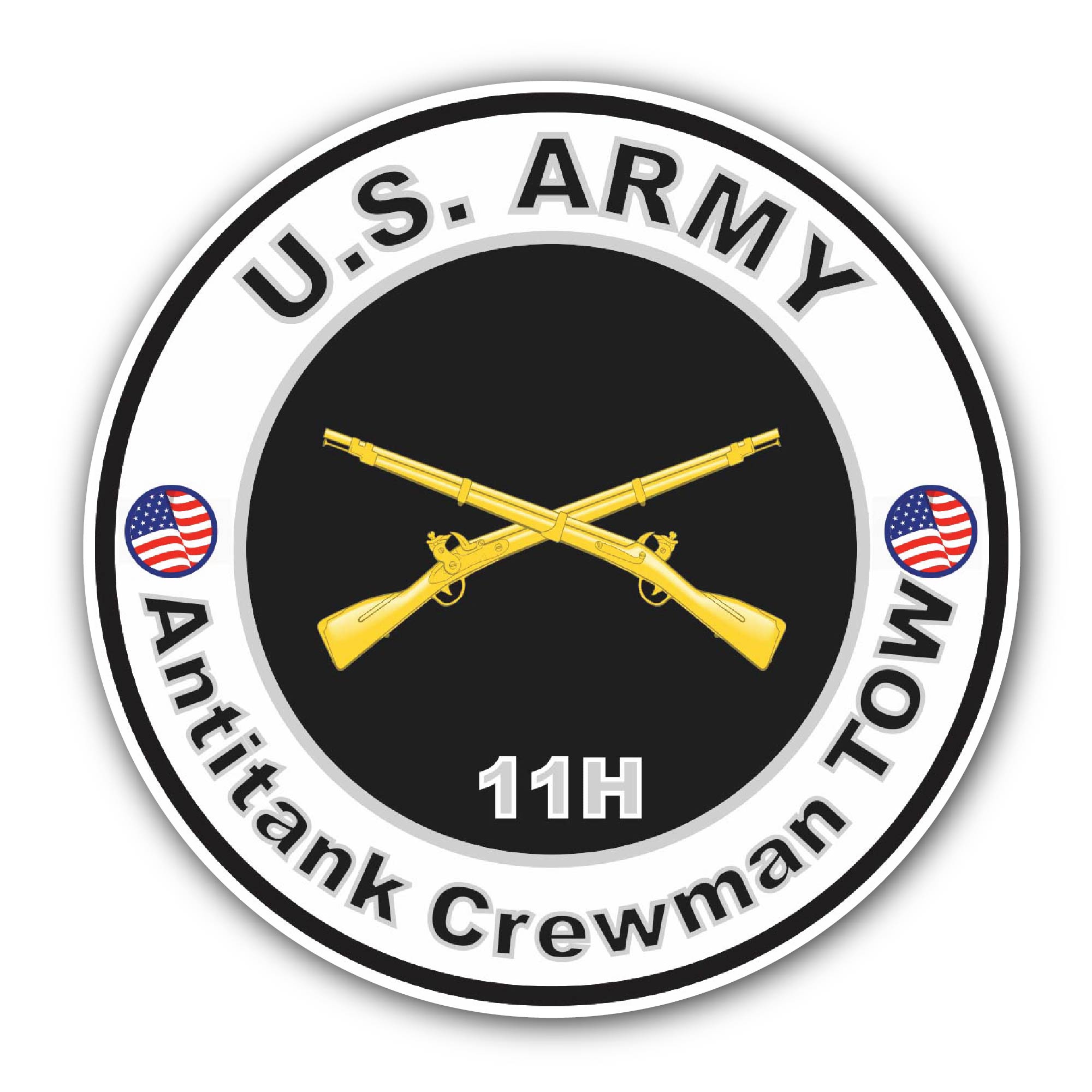 U.S. Army MOS 11H Antitank Crewman Tow Sticker, Waterproof Vinyl Decal Sticker Indoor Or Outdoor 2 (Pieces) 3" and 5"