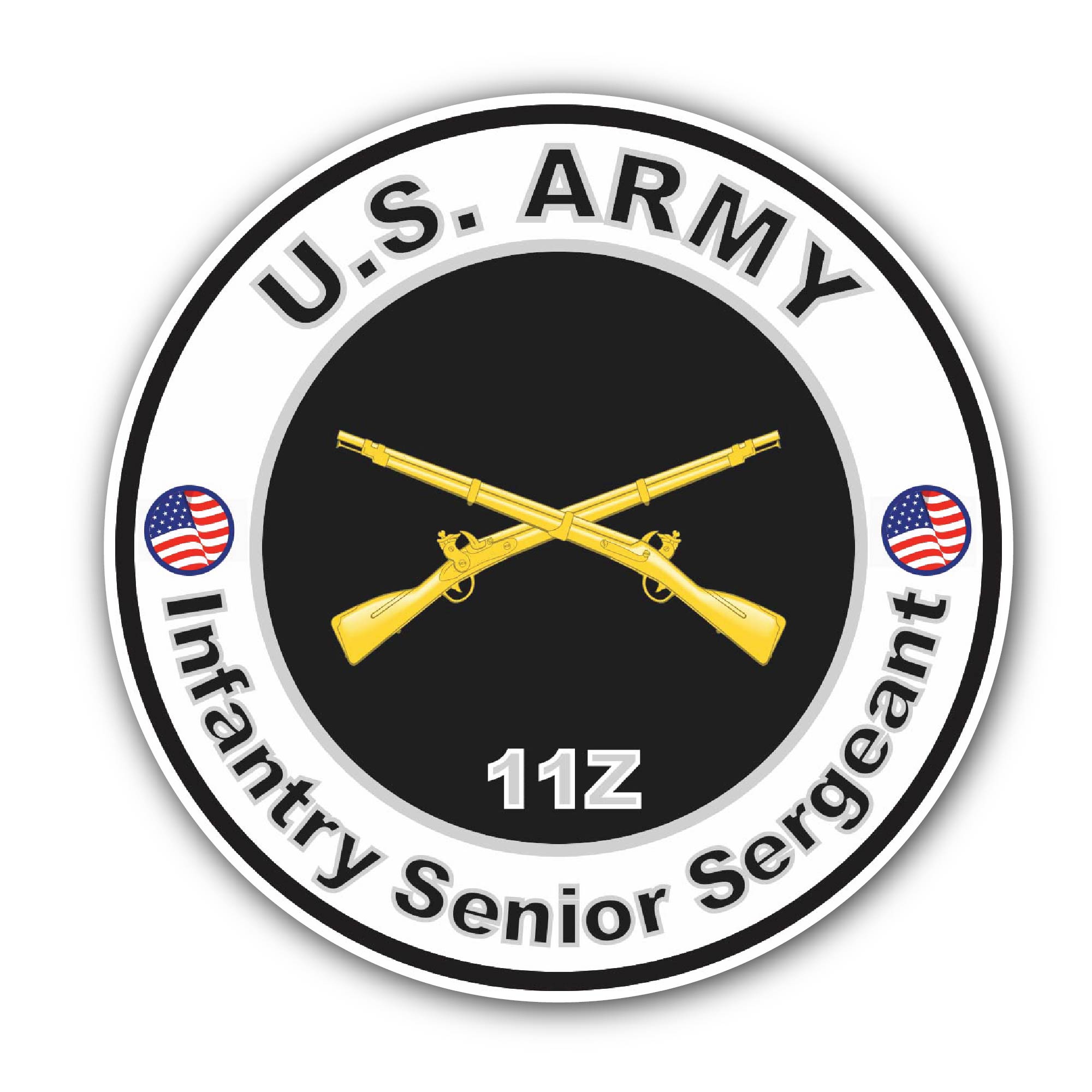 U.S. Army MOS 11Z Infantry Senior Sergeant Sticker, Waterproof Vinyl Decal Sticker Indoor Or Outdoor 2 (Pieces) 3" and 5"