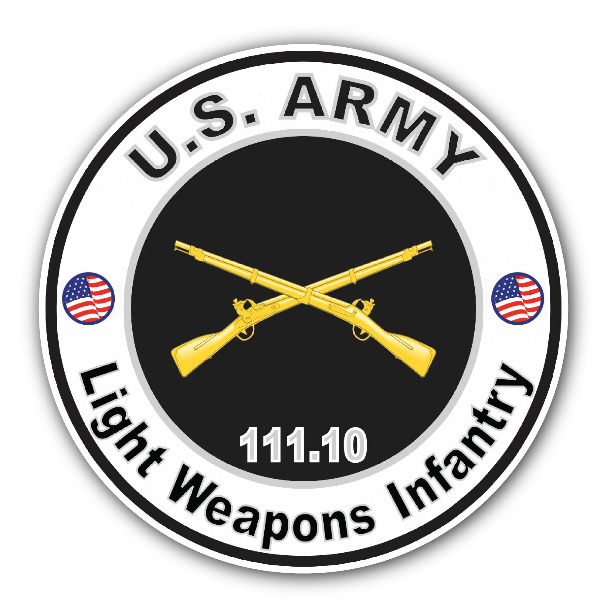 U.S. Army MOS 111.10 Light Weapons Infantry Sticker, Waterproof Vinyl Decal Sticker Indoor Or Outdoor 2 (Pieces) 3" and 5"