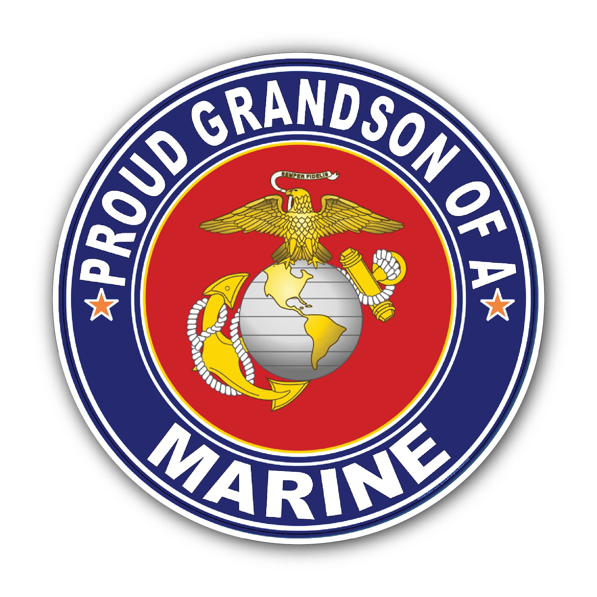 Proud Grandson of a Marine U.S. Marine Corps Sticker, Waterproof Vinyl Decal Sticker Indoor Or Outdoor 2 (Pieces) 3" and 5"