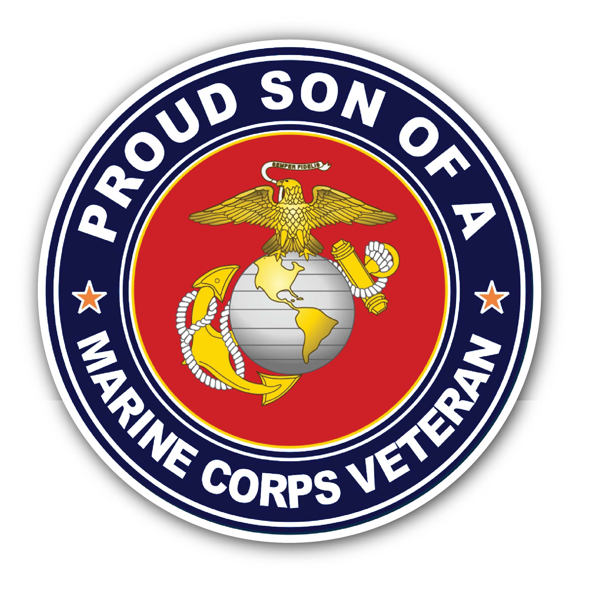 U.S. Marine Corps Veteran Proud Son Sticker, Waterproof Vinyl Decal Sticker Indoor Or Outdoor 2 (Pieces) 3" and 5"