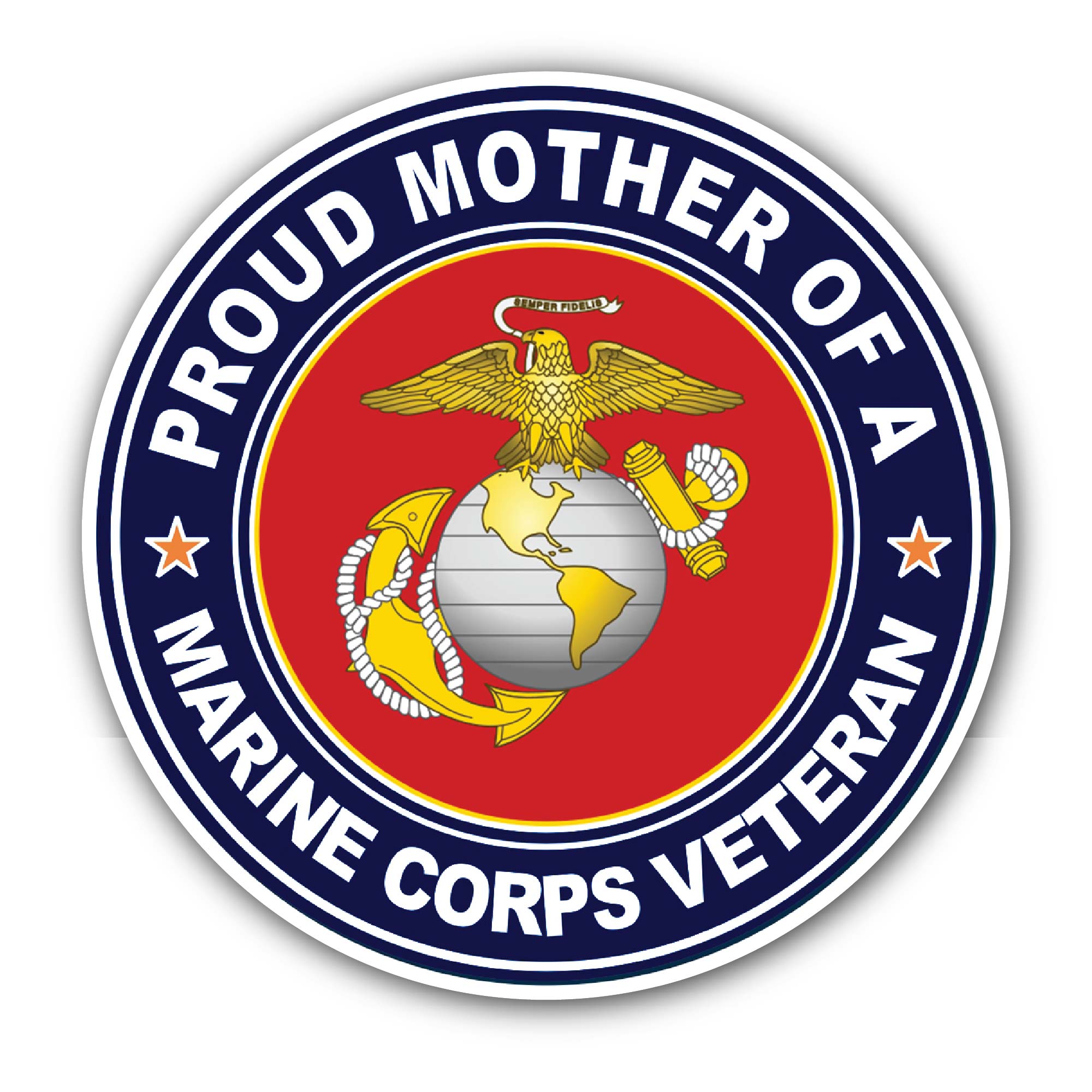 U.S. Marine Corps Veteran Proud Mother Sticker, Waterproof Vinyl Decal Sticker Indoor Or Outdoor 2 (Pieces) 3" and 5"