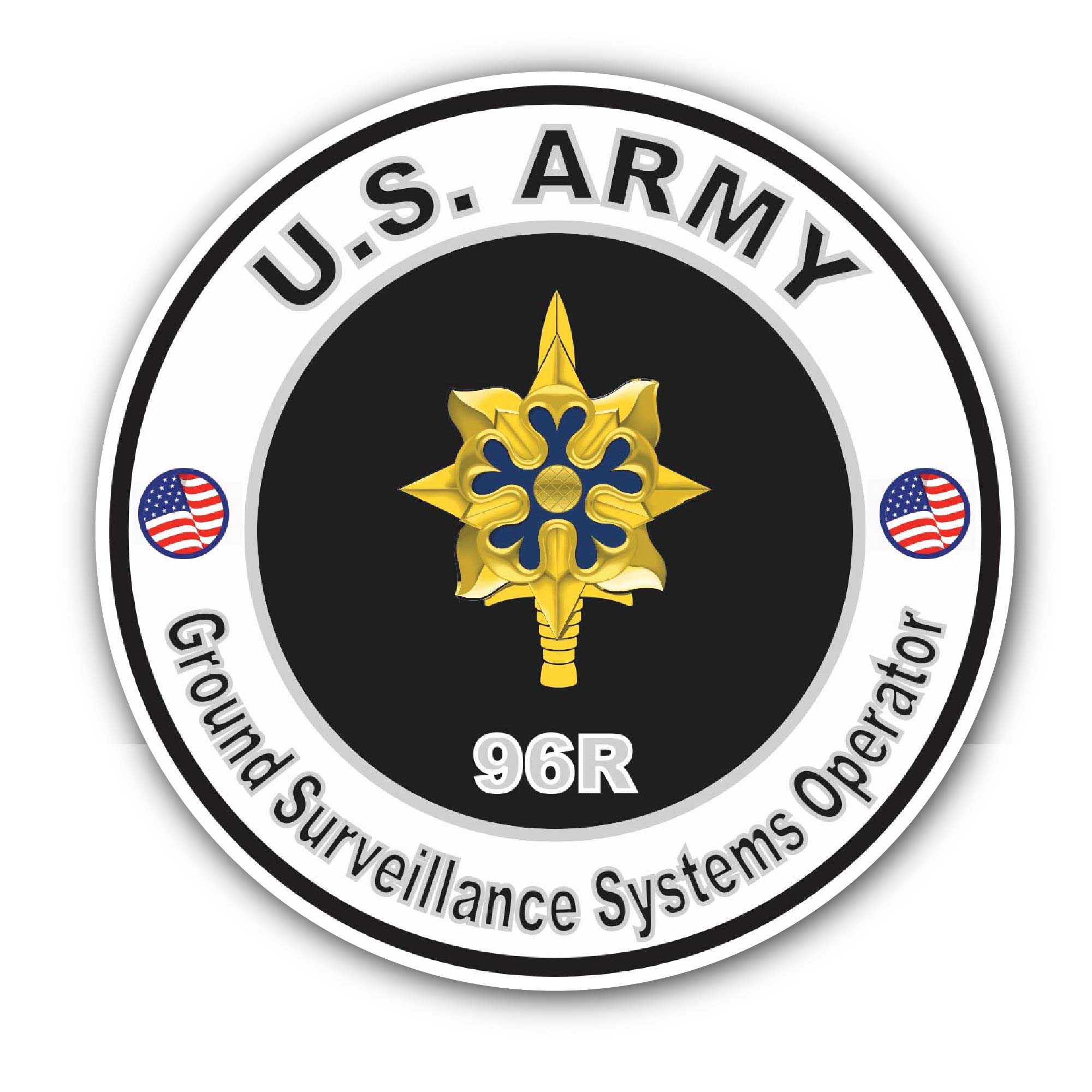 U.S. Army MOS 96R Ground Surveillance Systems Operator Sticker, Waterproof Vinyl Decal Sticker Indoor Or Outdoor 2 (Pieces) 3" and 5"