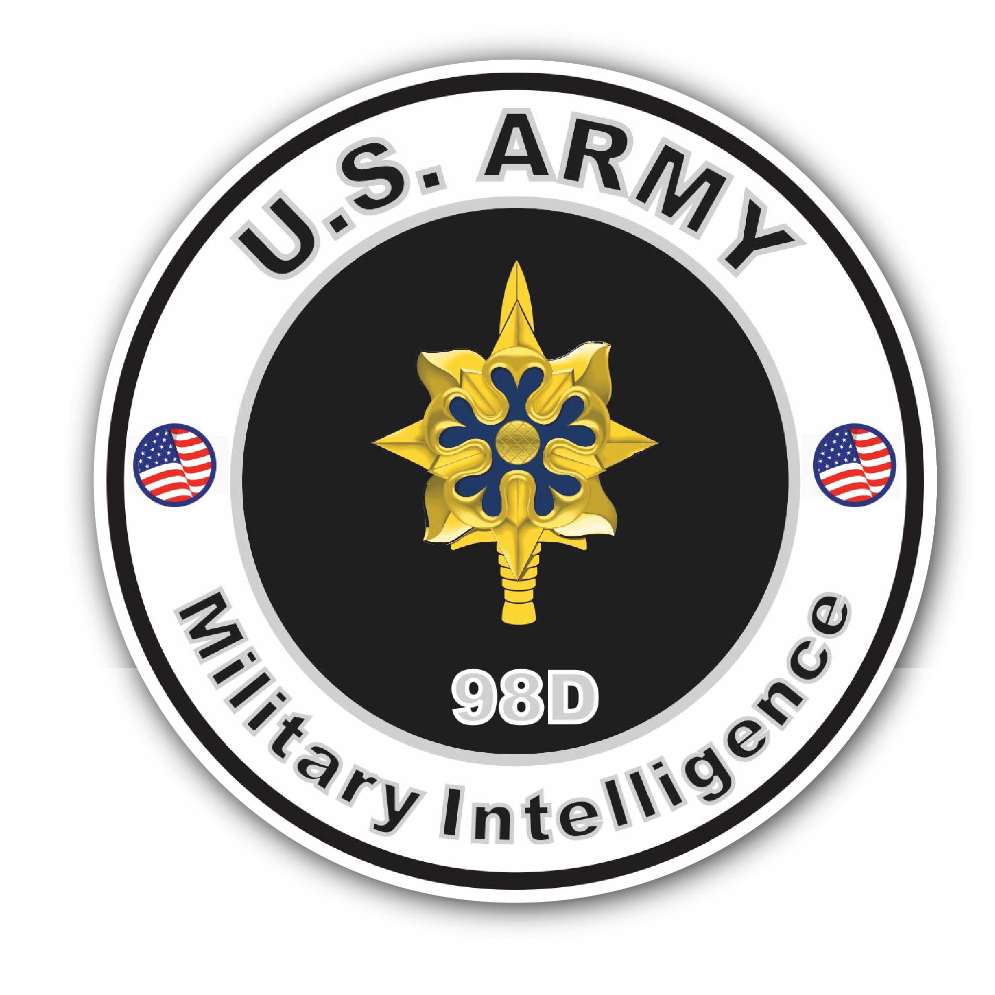 U.S. Army MOS 98D Military Intelligence Sticker, Waterproof Vinyl Decal Sticker Indoor Or Outdoor 2 (Pieces) 3" and 5"