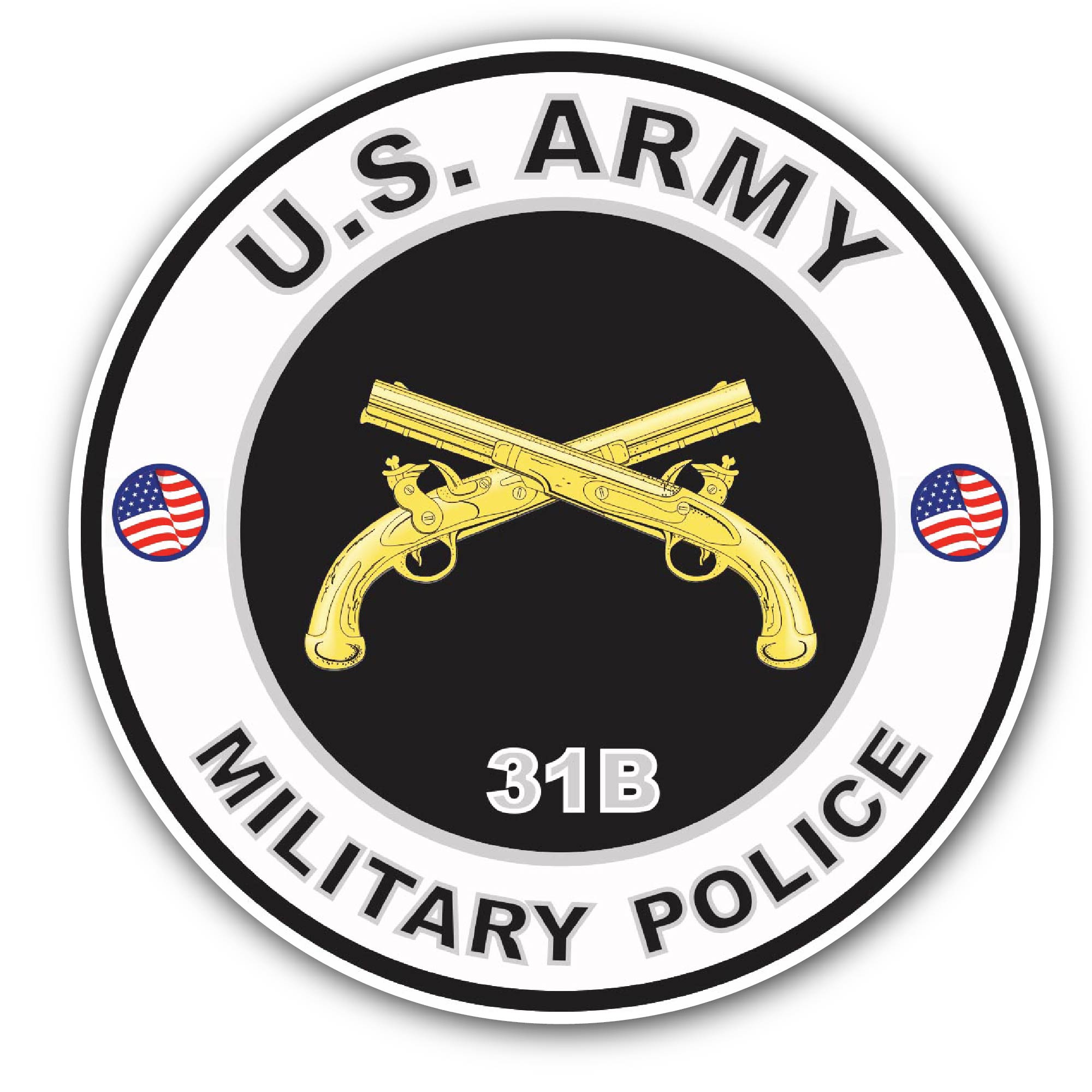 U.S. Army MOS 31B Military Police Sticker, Waterproof Vinyl Decal Sticker Indoor Or Outdoor 2 (Pieces) 3" and 5"