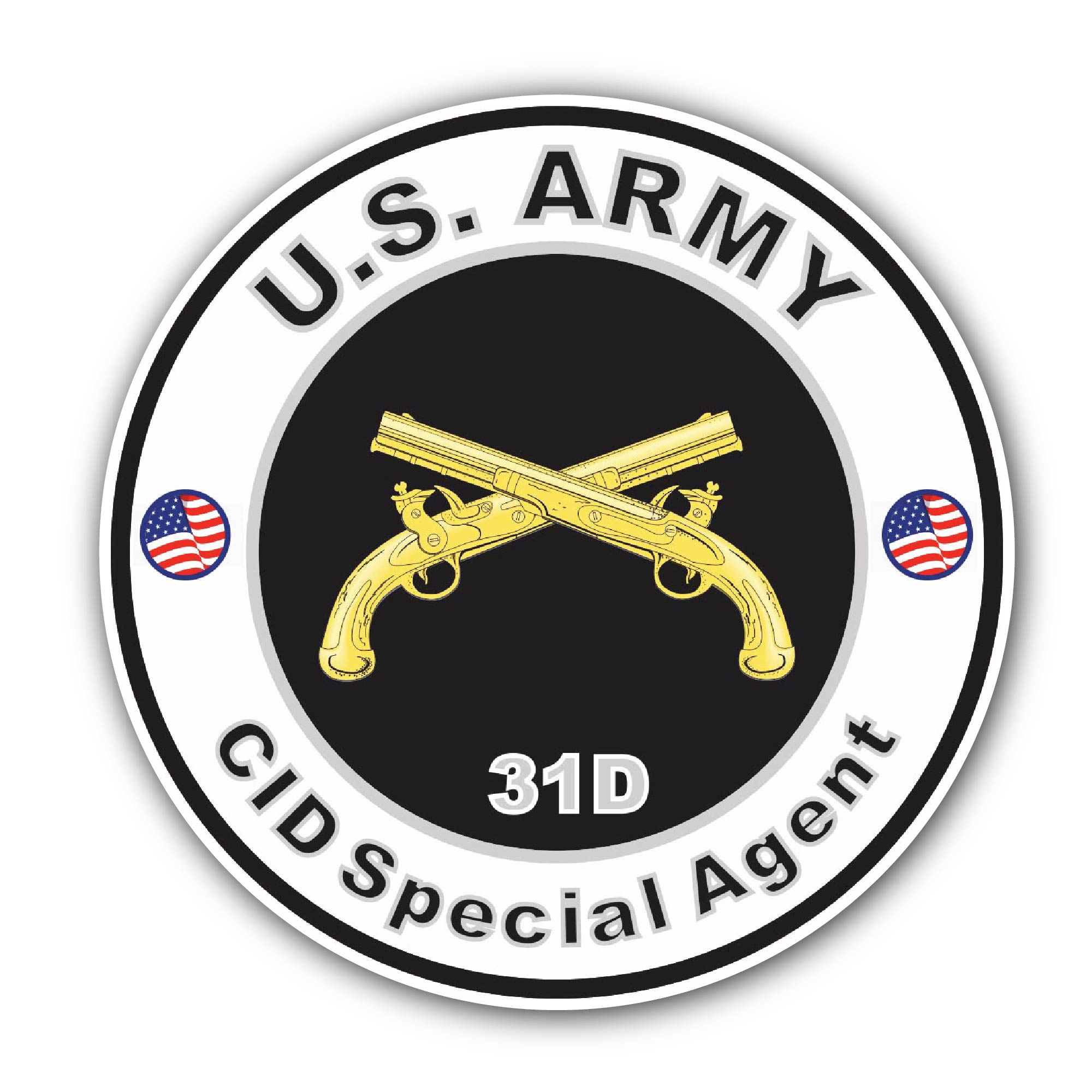 U.S. Army MOS 31D CID Special Agent Sticker, Waterproof Vinyl Decal Sticker Indoor Or Outdoor 2 (Pieces) 3" and 5"