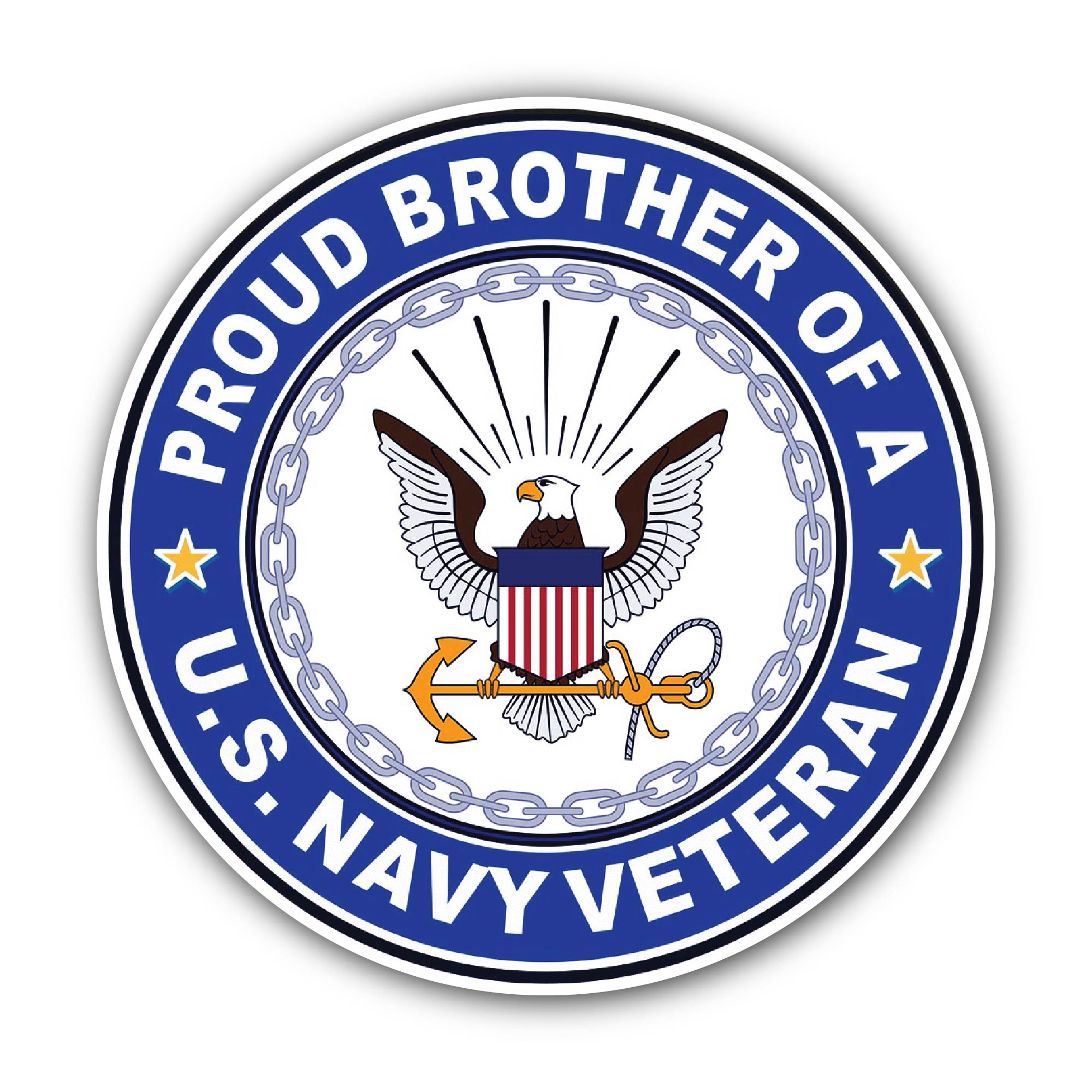 U.S. Navy Veteran Proud Brother Sticker, Waterproof Vinyl Decal Sticker Indoor Or Outdoor 2 (Pieces) 3" and 5"