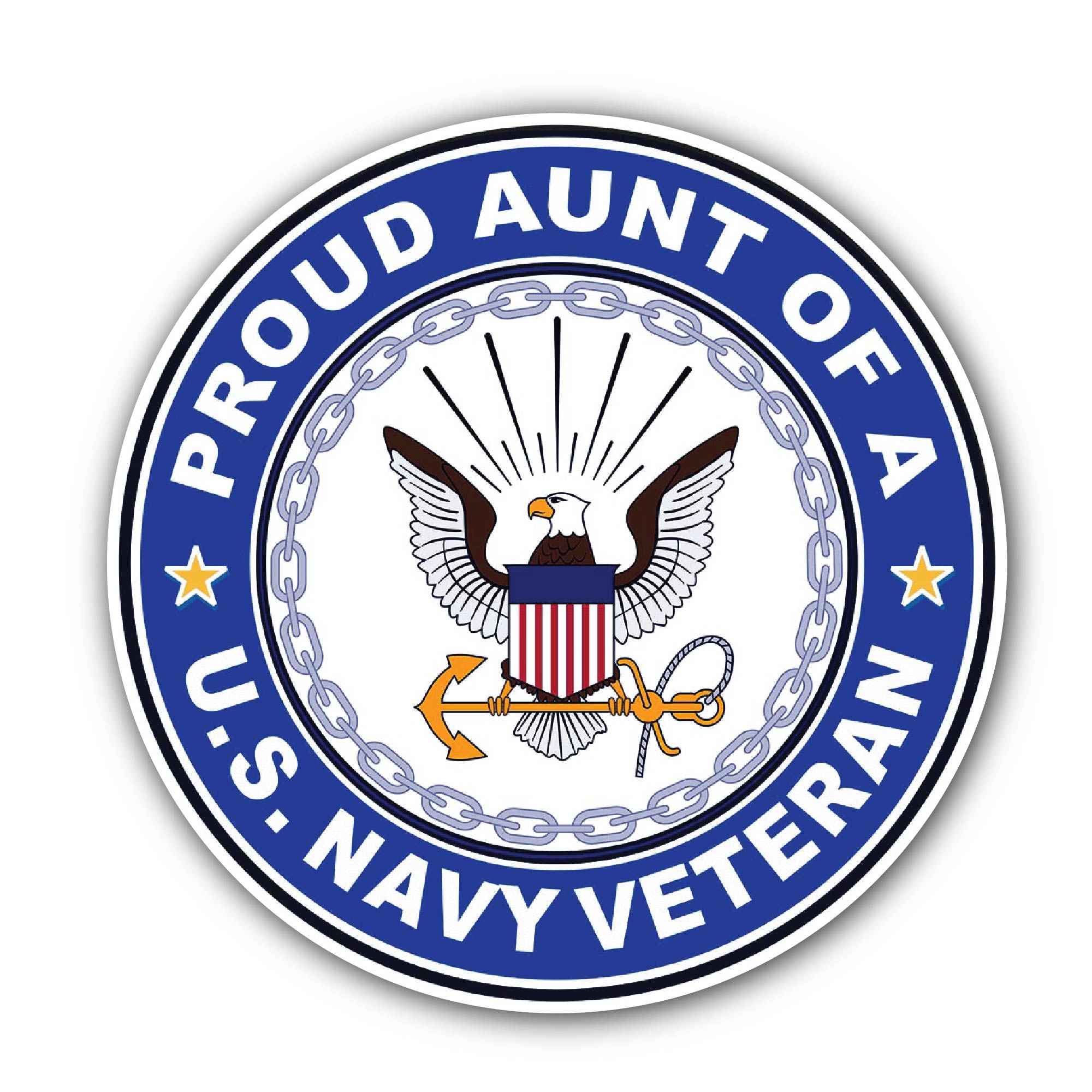 U.S. Navy Veteran Proud Aunt Sticker, Waterproof Vinyl Decal Sticker Indoor Or Outdoor 2 (Pieces) 3" and 5"