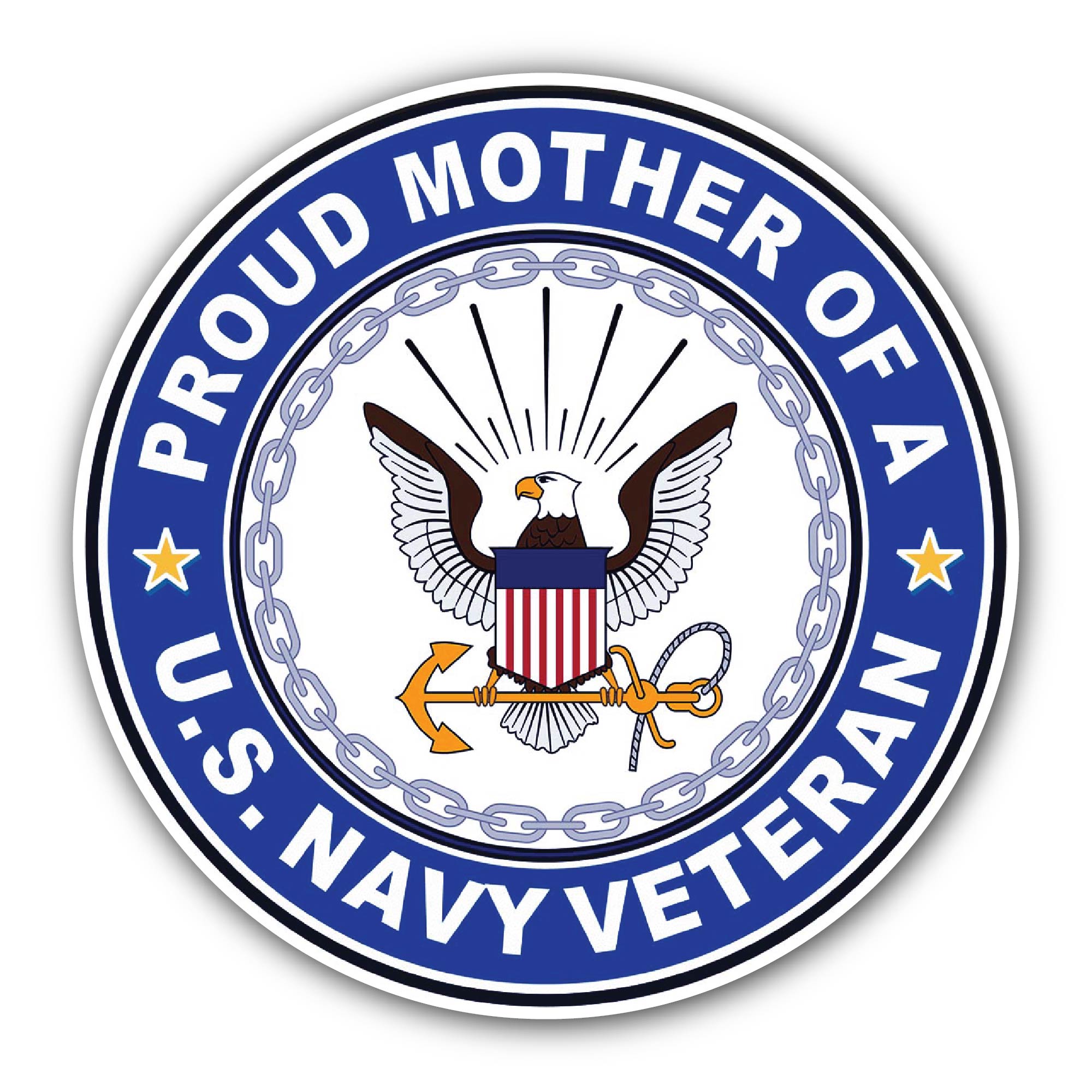 U.S. Navy Veteran Proud Mother Sticker, Waterproof Vinyl Decal Sticker Indoor Or Outdoor 2 (Pieces) 3" and 5"