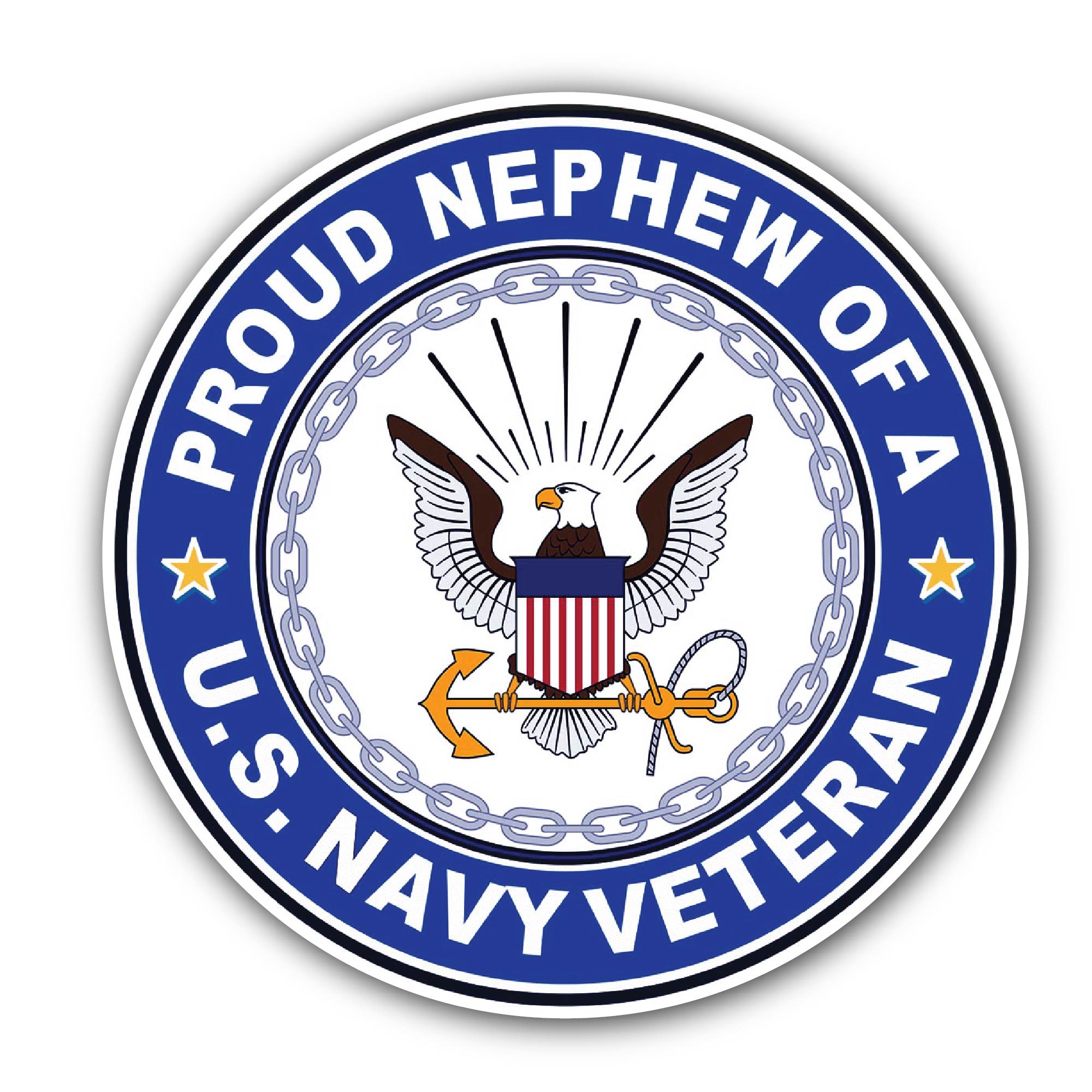 U.S. Navy Veteran Proud Nephew Sticker, Waterproof Vinyl Decal Sticker Indoor Or Outdoor 2 (Pieces) 3" and 5"