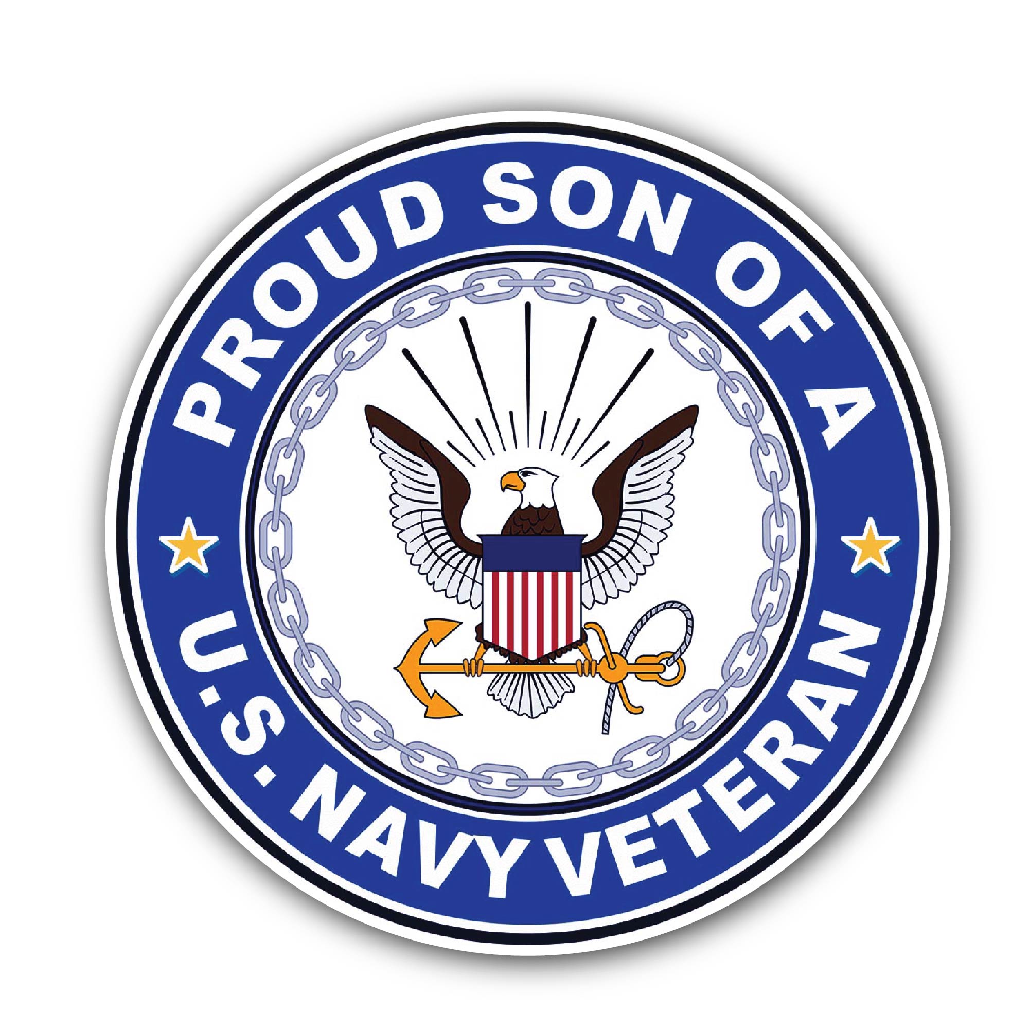 U.S. Navy Veteran Proud Son Sticker, Waterproof Vinyl Decal Sticker Indoor Or Outdoor 2 (Pieces) 3" and 5"