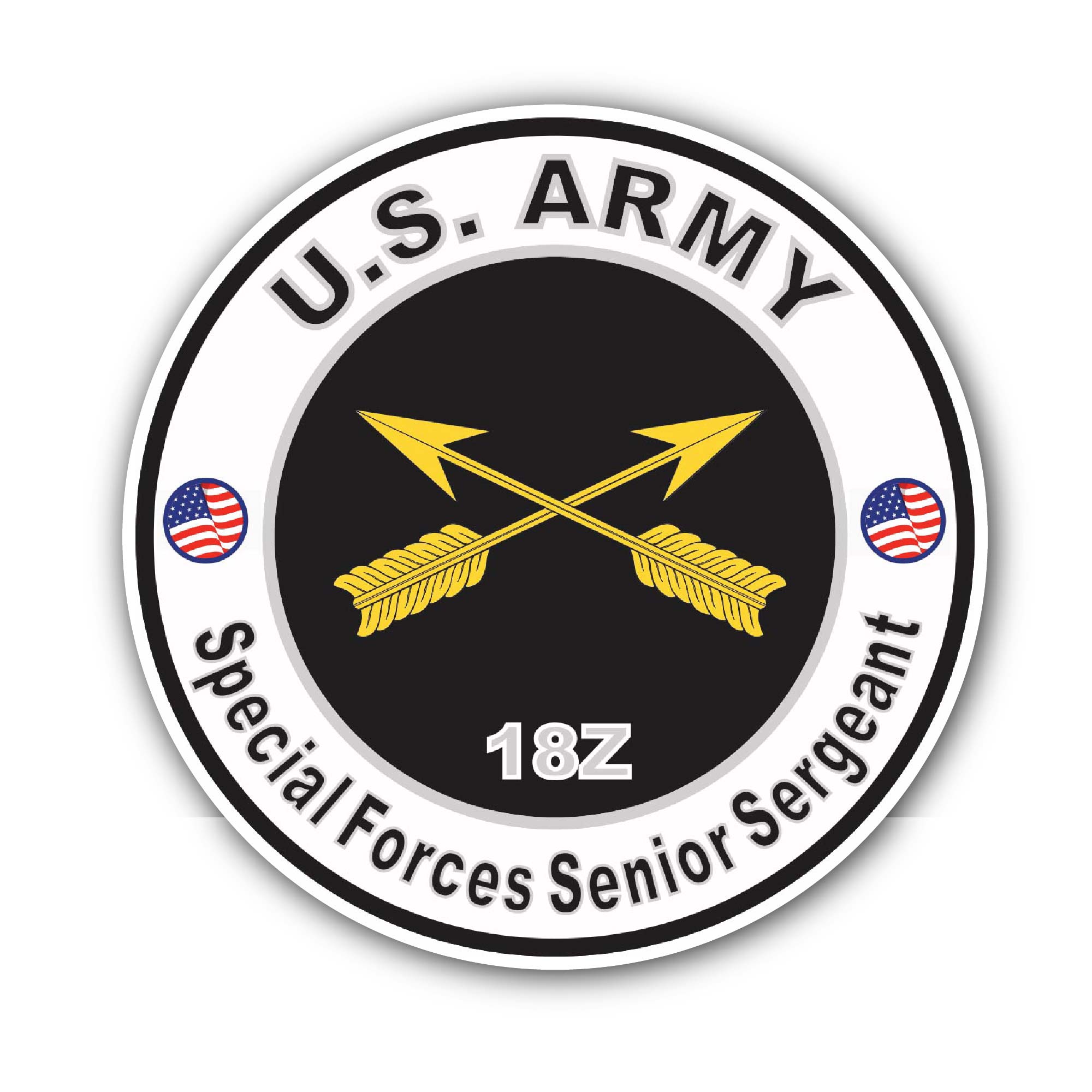 U.S. Army MOS 18Z Special Forces Senior Sergeant Sticker, Waterproof Vinyl Decal Sticker Indoor Or Outdoor 2 (Pieces) 3" and 5"
