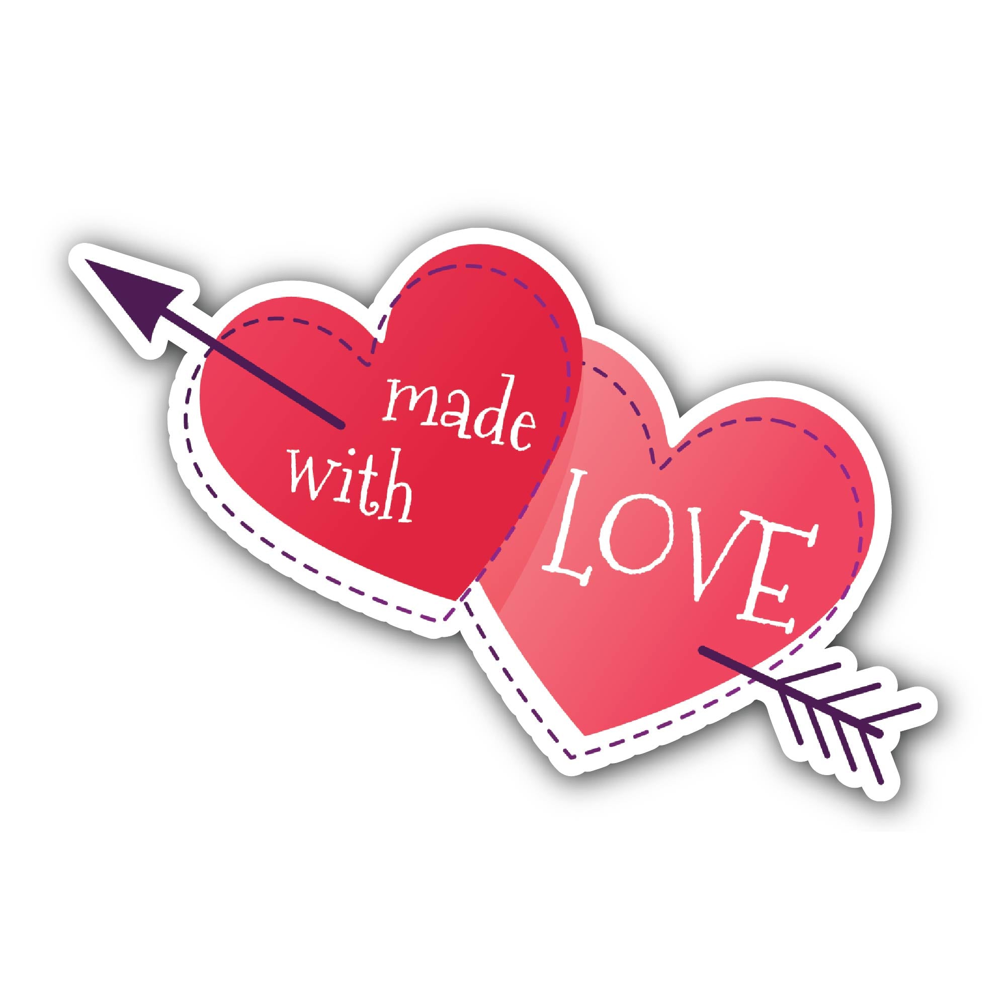 Made with Love Hart and Arrow Sticker, Waterproof Vinyl Decal Sticker Indoor Or Outdoor 2 (Pieces) 3" and 5"
