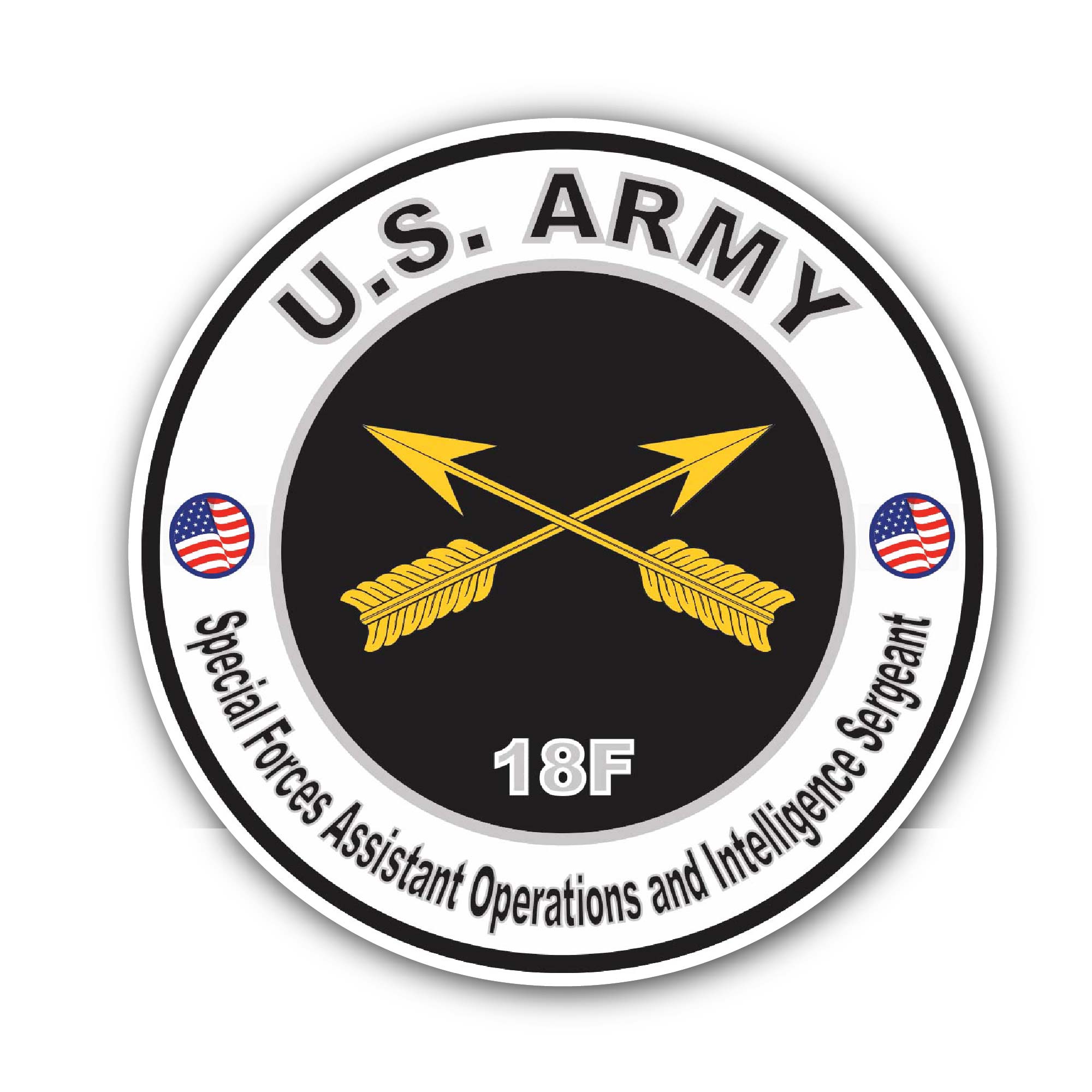 MOS 18F Special Forces Assistant Operations and Intelligence Sergeant Sticker, Waterproof Vinyl Decal Sticker Indoor Or Outdoor 2 (Pieces) 3" and 5"