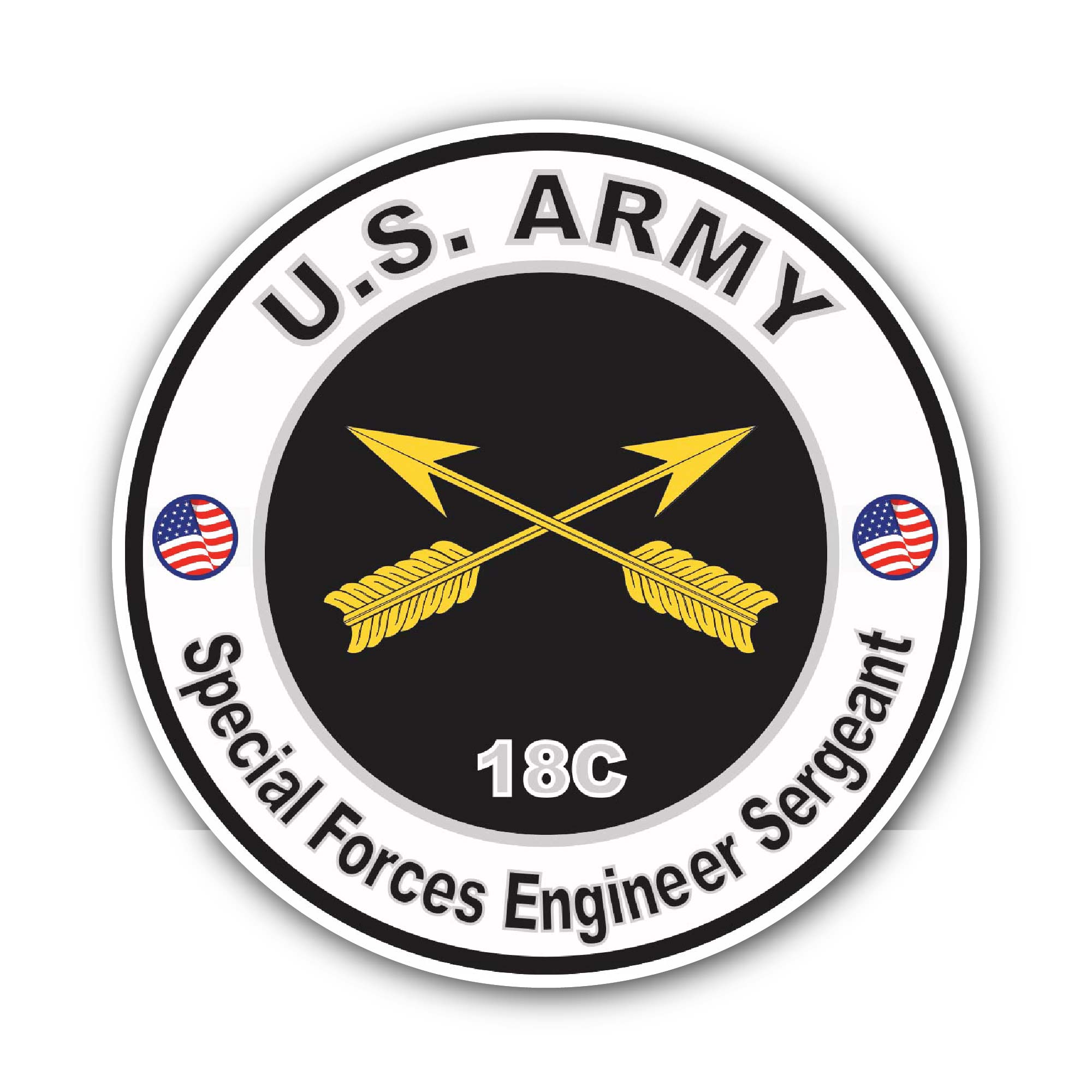 U.S. Army MOS 18C Special Forces Engineer Sergeant Sticker, Waterproof Vinyl Decal Sticker Indoor Or Outdoor 2 (Pieces) 3" and 5"