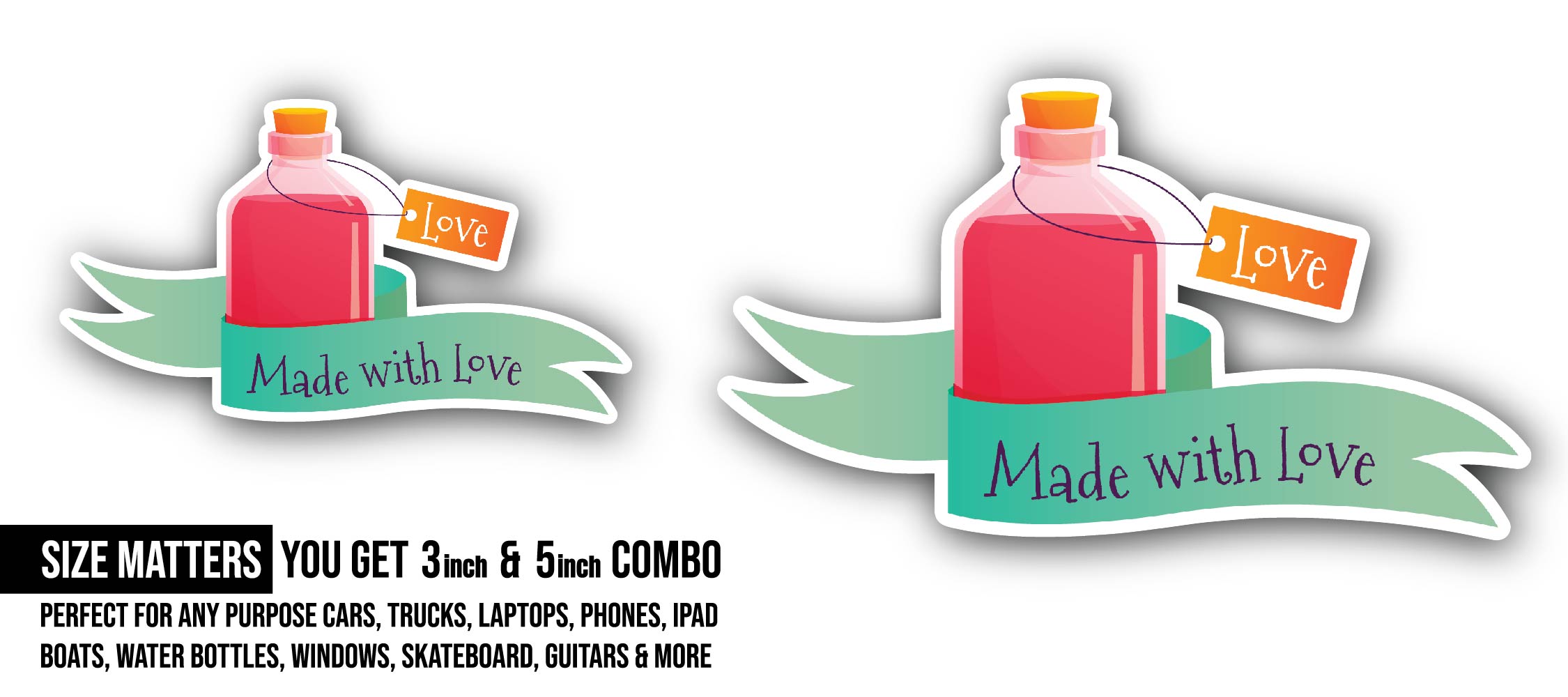 Love Potion Sticker, Waterproof Vinyl Decal Sticker Indoor Or Outdoor 2 (Pieces) 3" and 5"