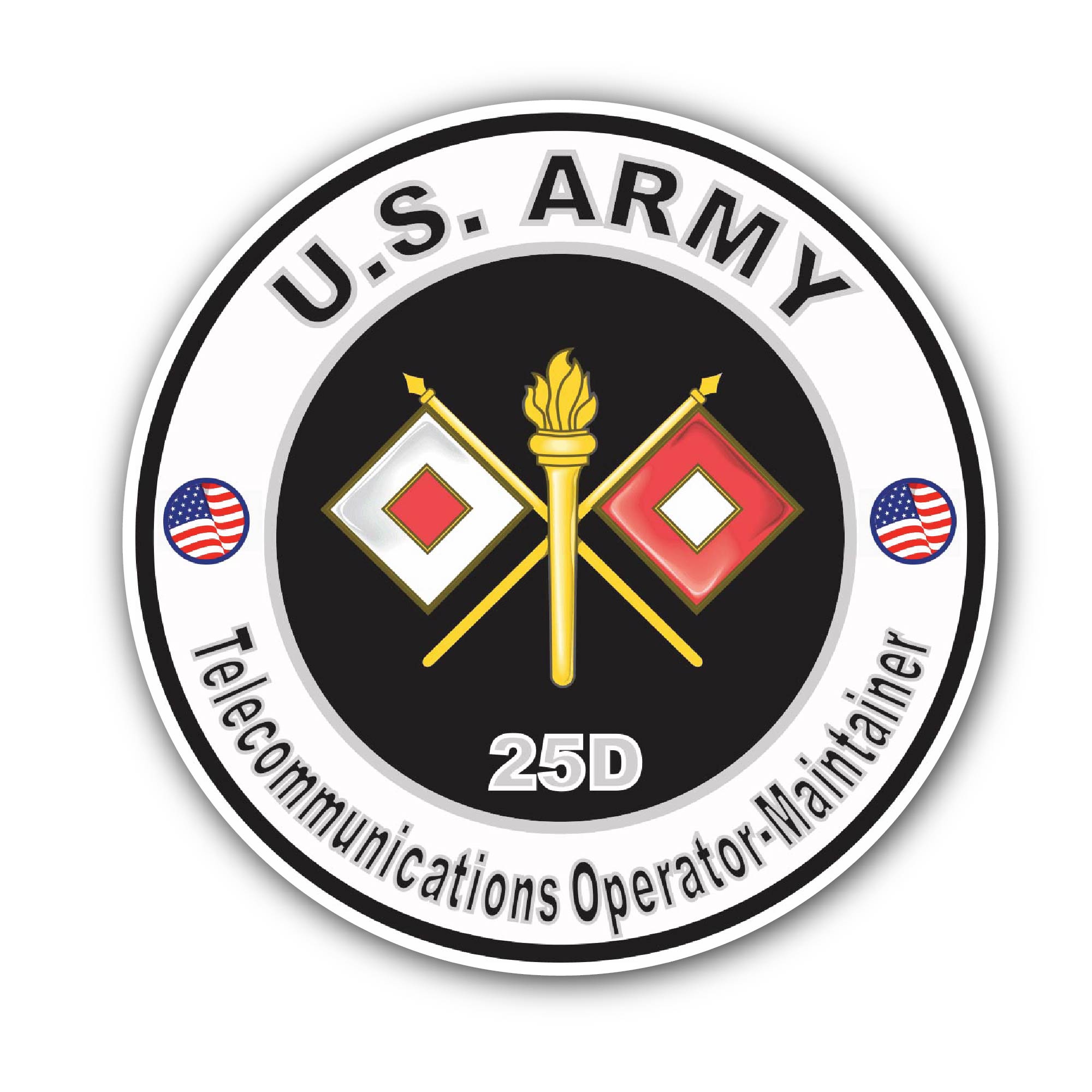 U.S. Army MOS 25D Telecommunications Operator-Maintainer Sticker, Waterproof Vinyl Decal Sticker Indoor Or Outdoor 2 (Pieces) 3" and 5"