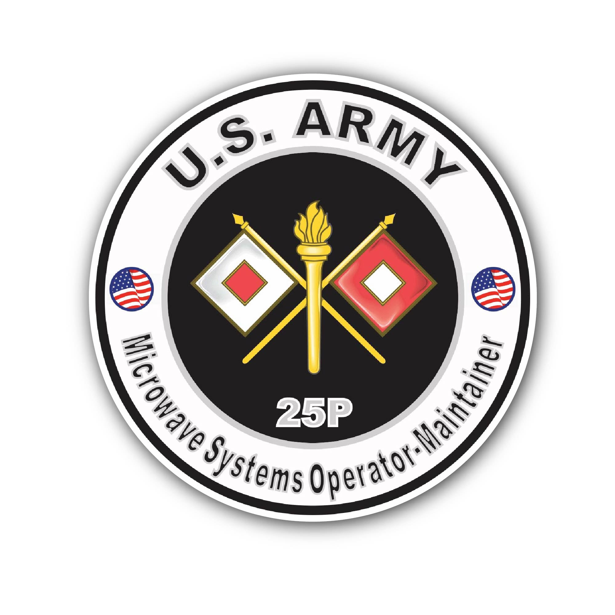 U.S. Army MOS 25P Microwave Systems Operator/Maintainer Sticker, Waterproof Vinyl Decal Sticker Indoor Or Outdoor 2 (Pieces) 3" and 5"