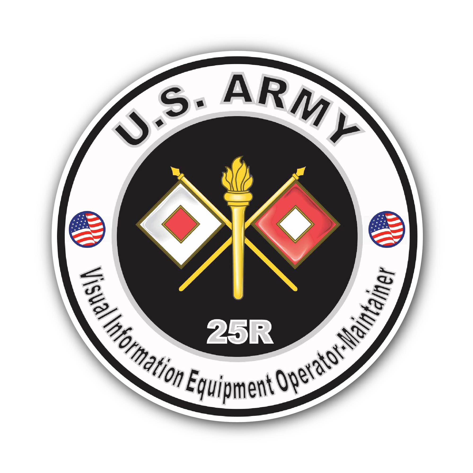 U.S. Army MOS 25R Visual Equipment Operator/Maintainer Sticker, Waterproof Vinyl Decal Sticker Indoor Or Outdoor 2 (Pieces) 3" and 5"