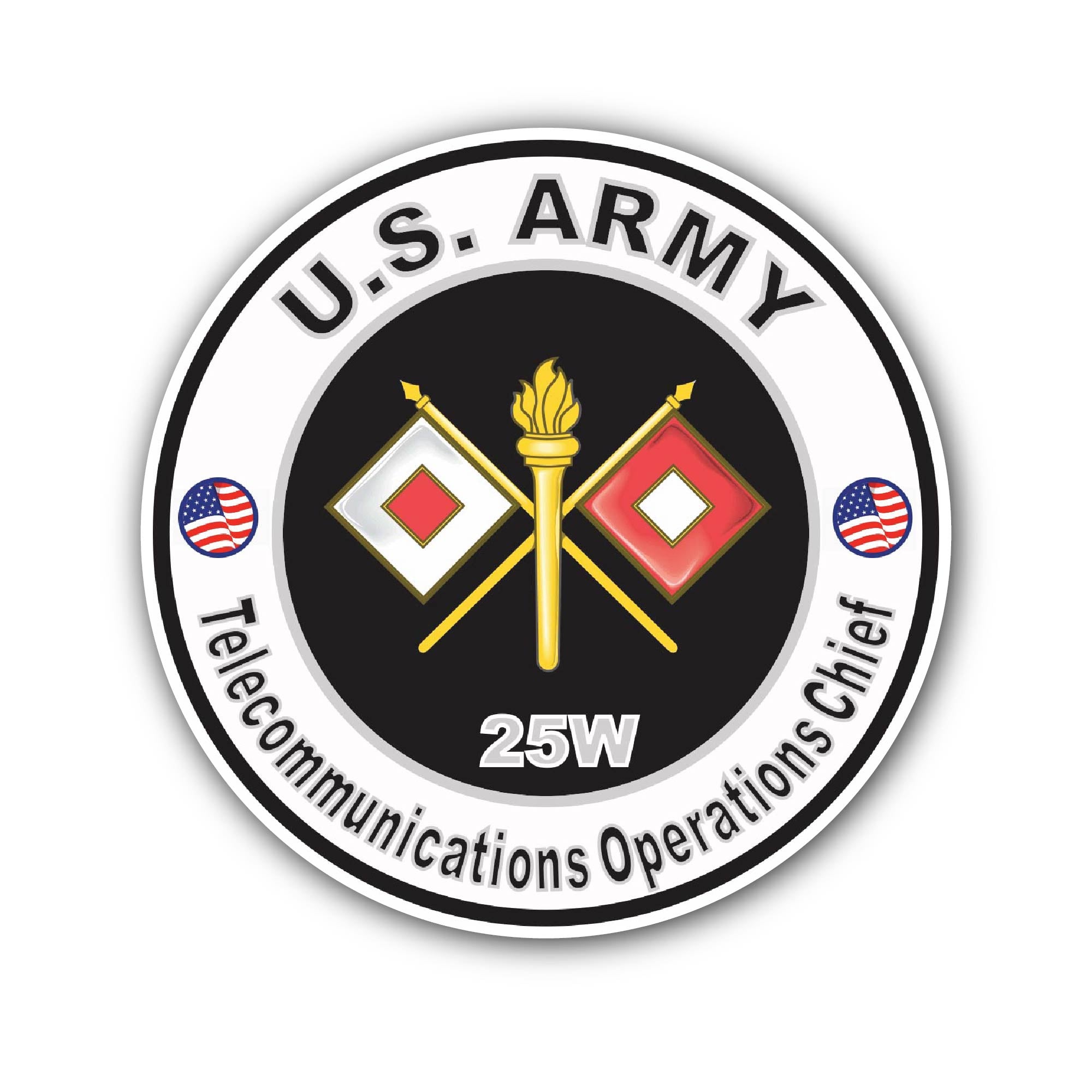 U.S. Army MOS 25W Telecommunications Operations Chief  Sticker, Waterproof Vinyl Decal Sticker Indoor Or Outdoor 2 (Pieces) 3" and 5"