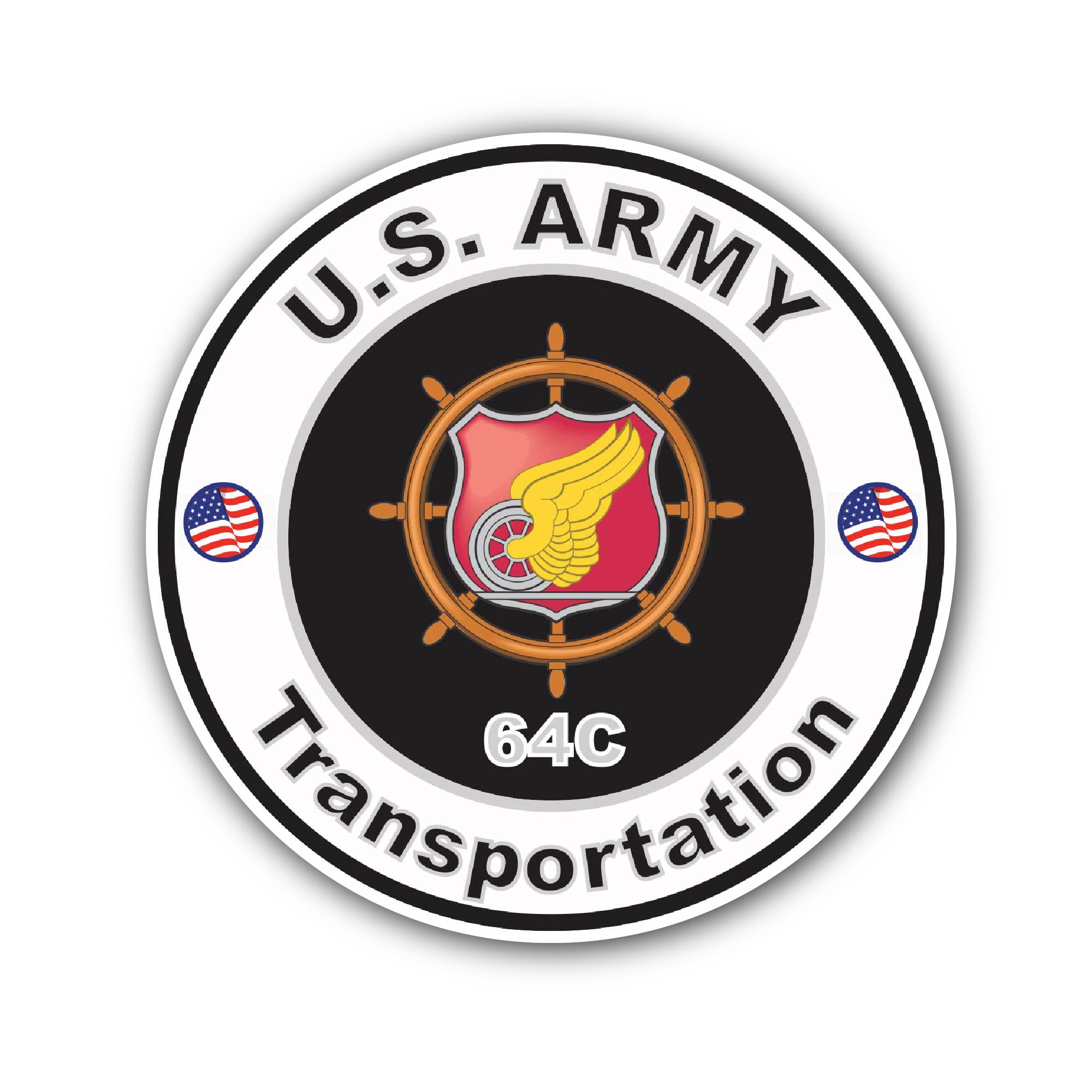 U.S. Army MOS 64C Transportation Sticker, Waterproof Vinyl Decal Sticker Indoor Or Outdoor 2 (Pieces) 3" and 5"
