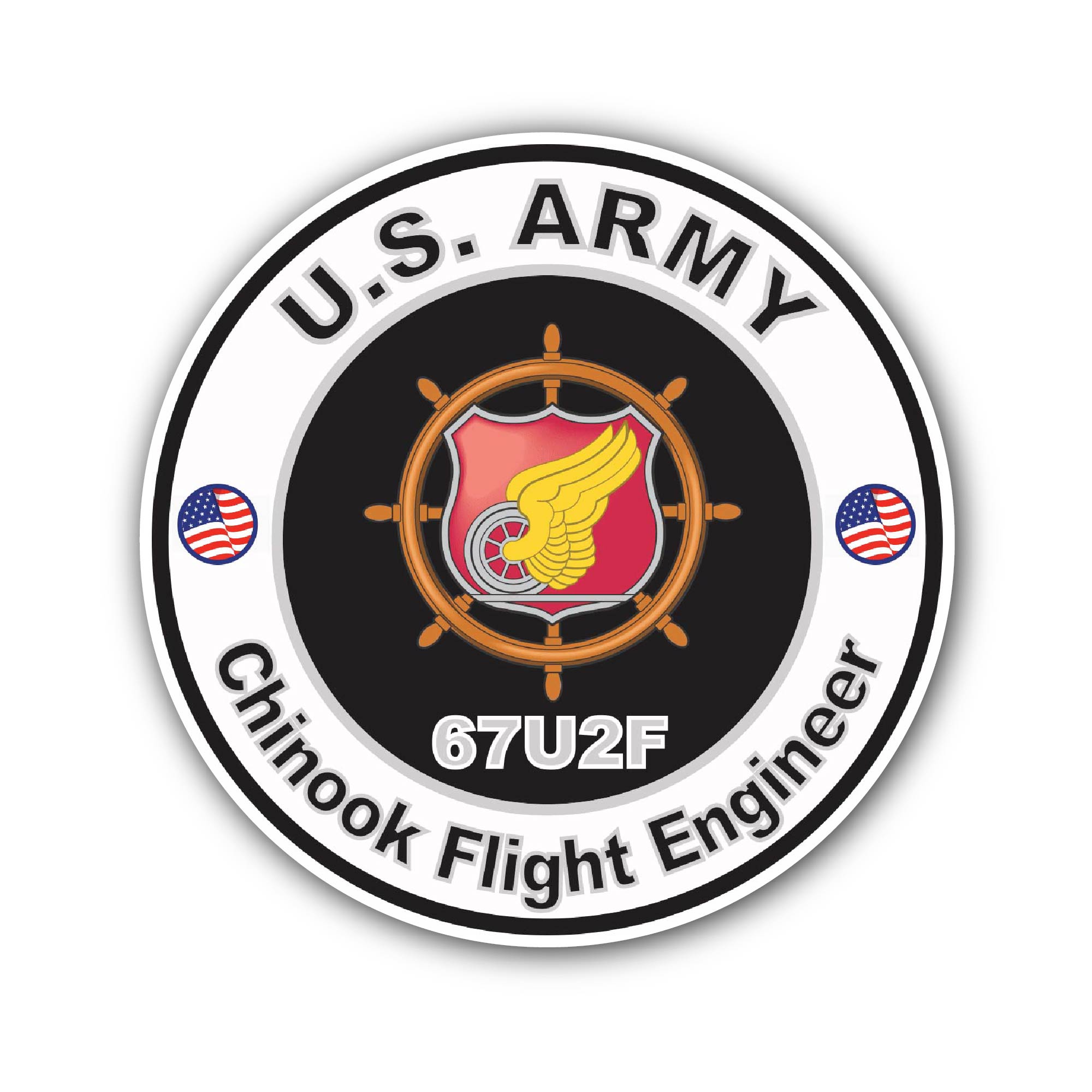 U.S. Army MOS 67U2F Chinook Flight Engineer Sticker, Waterproof Vinyl Decal Sticker Indoor Or Outdoor 2 (Pieces) 3" and 5"