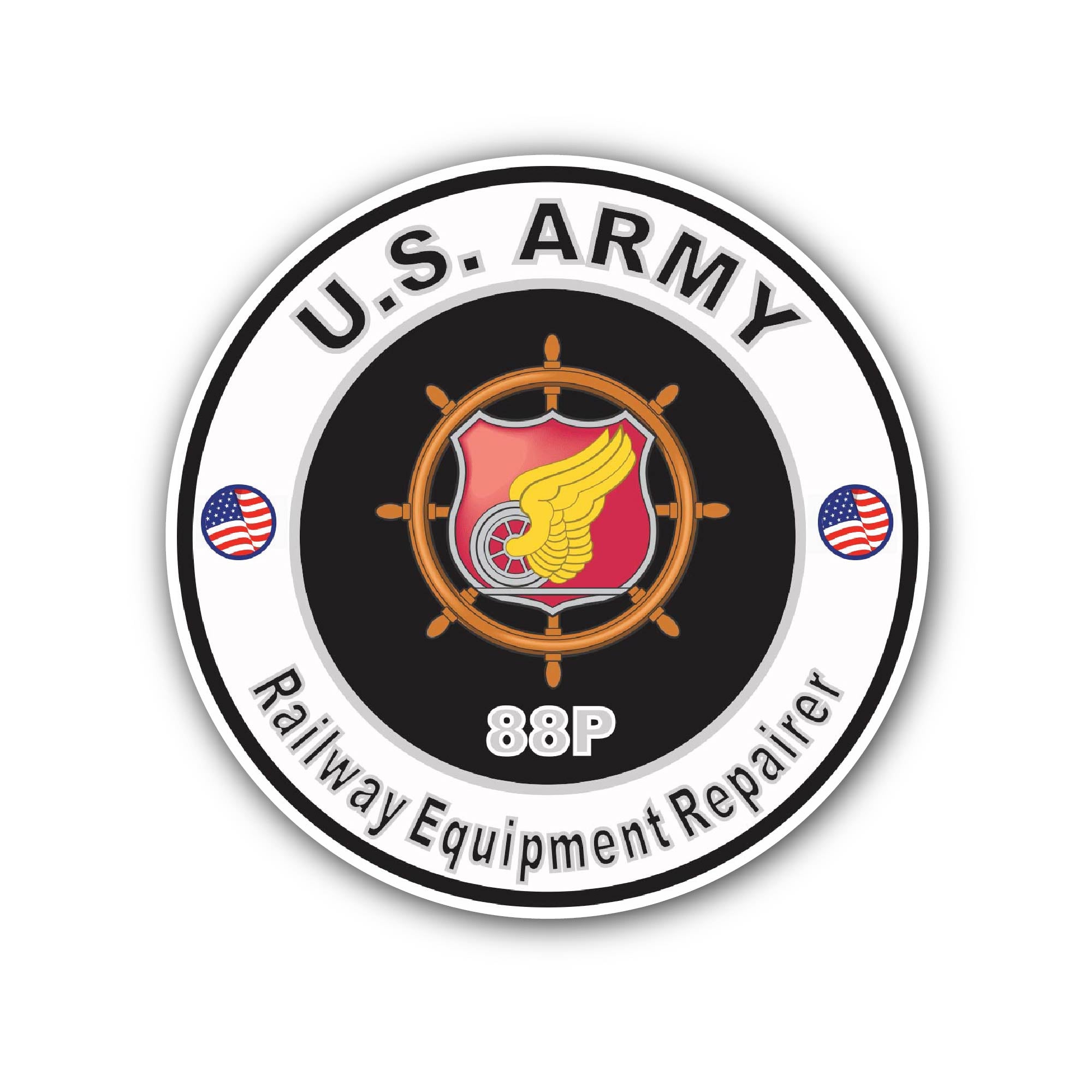 U.S. Army MOS 88P Railway Equipment Repairer Sticker, Waterproof Vinyl Decal Sticker Indoor Or Outdoor 2 (Pieces) 3" and 5"