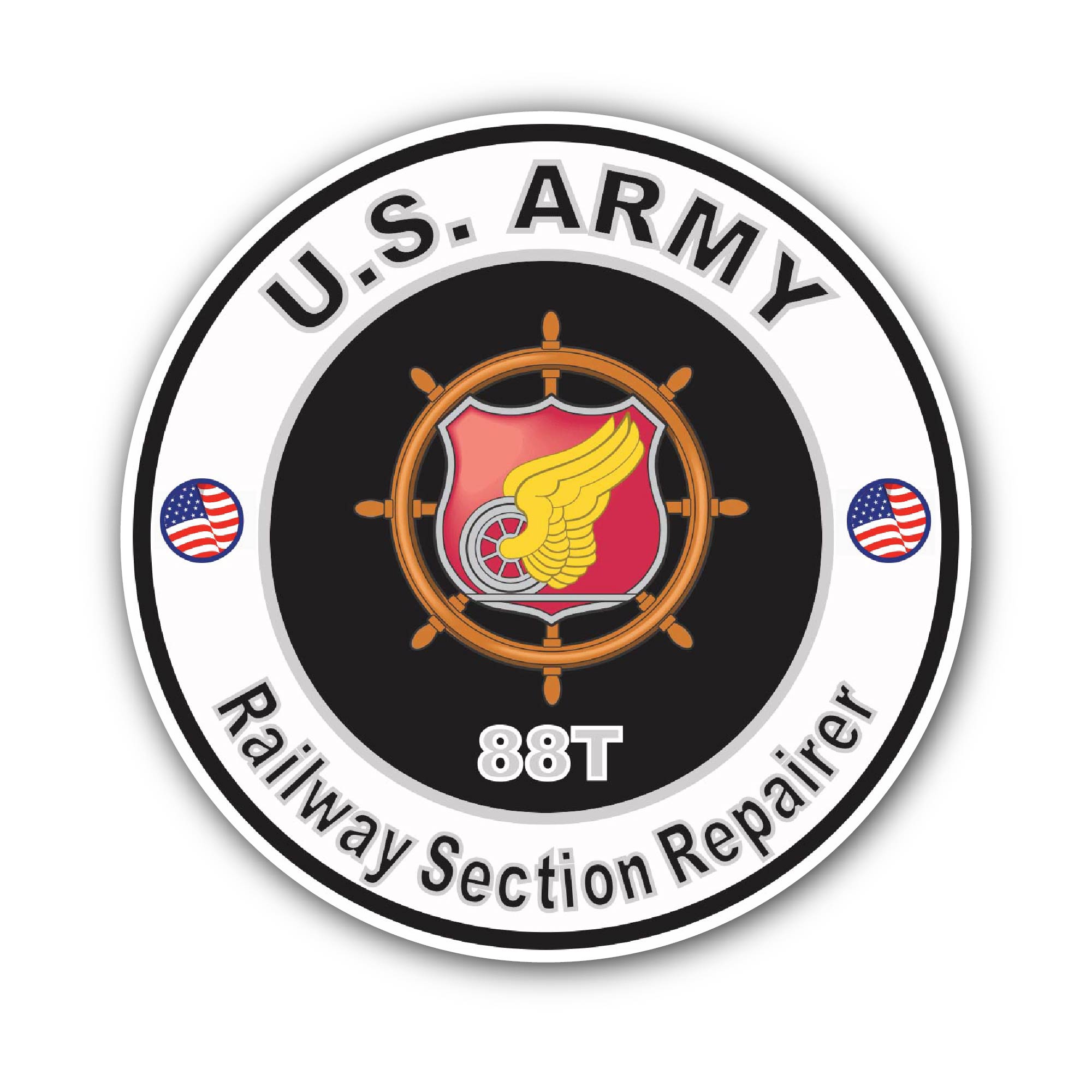 U.S. Army MOS 88T Railway Section Repairer Sticker, Waterproof Vinyl Decal Sticker Indoor Or Outdoor 2 (Pieces) 3" and 5"